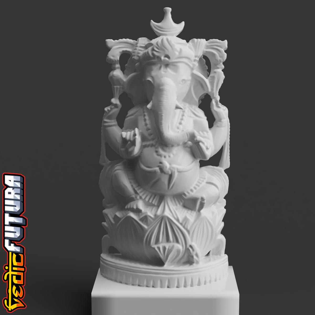 Ganesh on Lotus with Crescent moon Crown 3d model