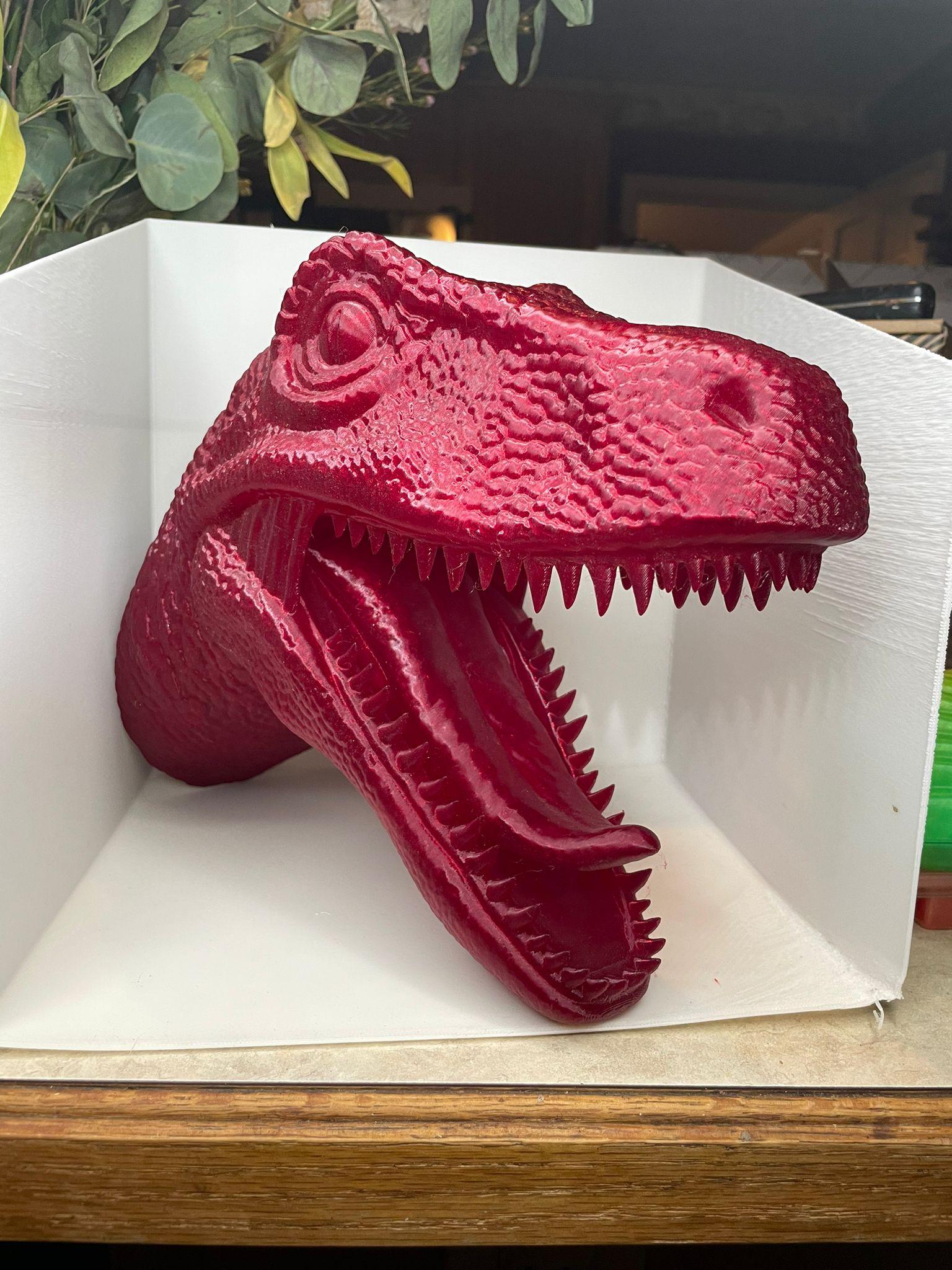 Velociraptor Head Wall Mounted Holder / No Supports / 3MF Included - Proto Pasta Blood of my Enemies - 3d model