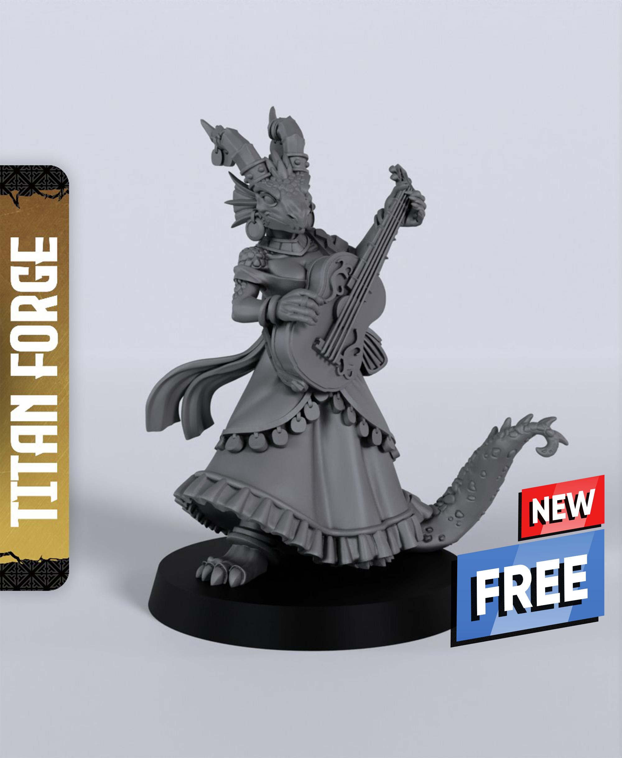 Dragonborn Female Bard A - With Free Dragon Warhammer - 5e DnD Inspired for RPG and Wargamers 3d model