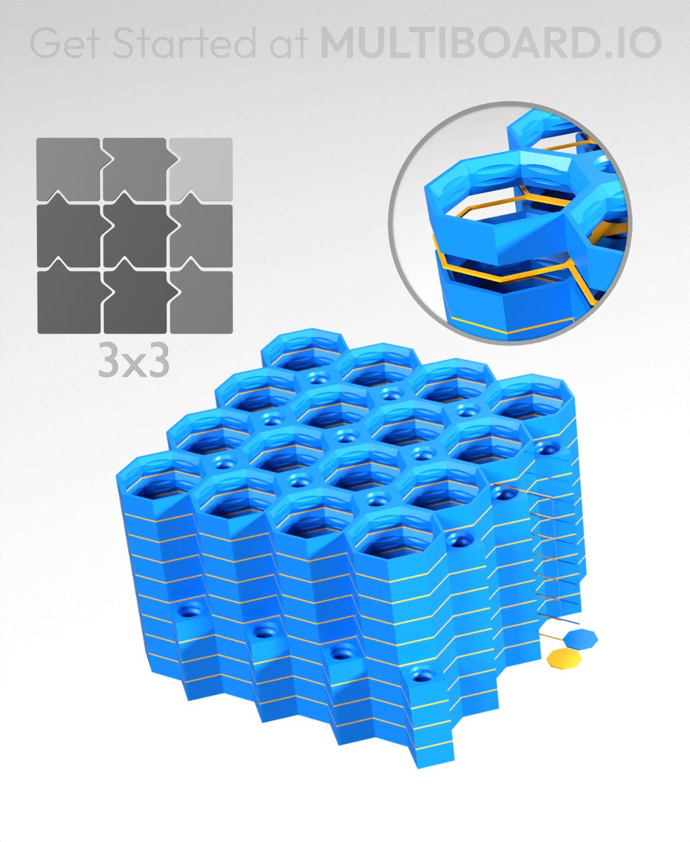 4x4 Tiles - 3x3 Board - Multi-Material Stack 3d model