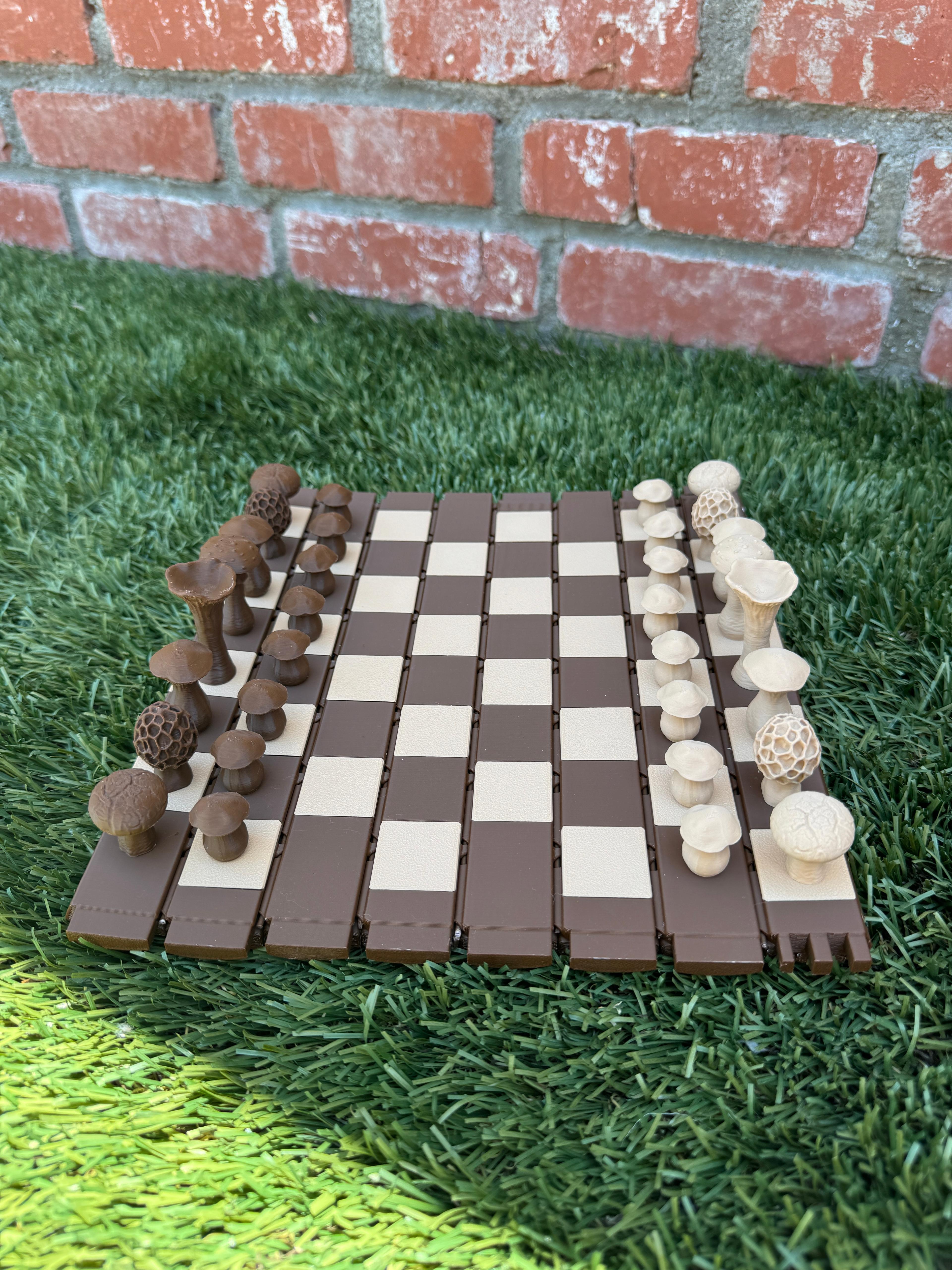 Forest Chess Set - Log and Mushroom Chess Board 3d model