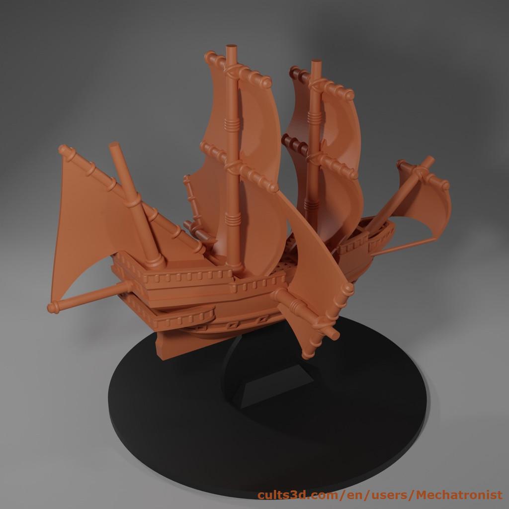 Galleon Flying Fantasy Ship Model Compatible With DnD Spelljammer 3d model