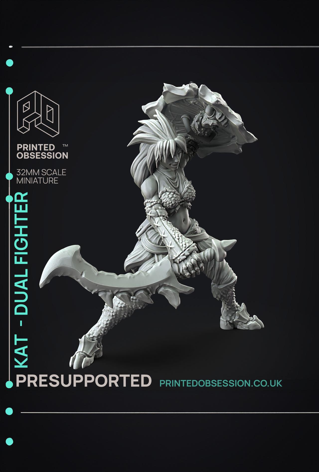 Kat - Monster Hunter - Mixed wepons - PRESUPPORTED - Illustrated and Stats - 32mm scale  3d model