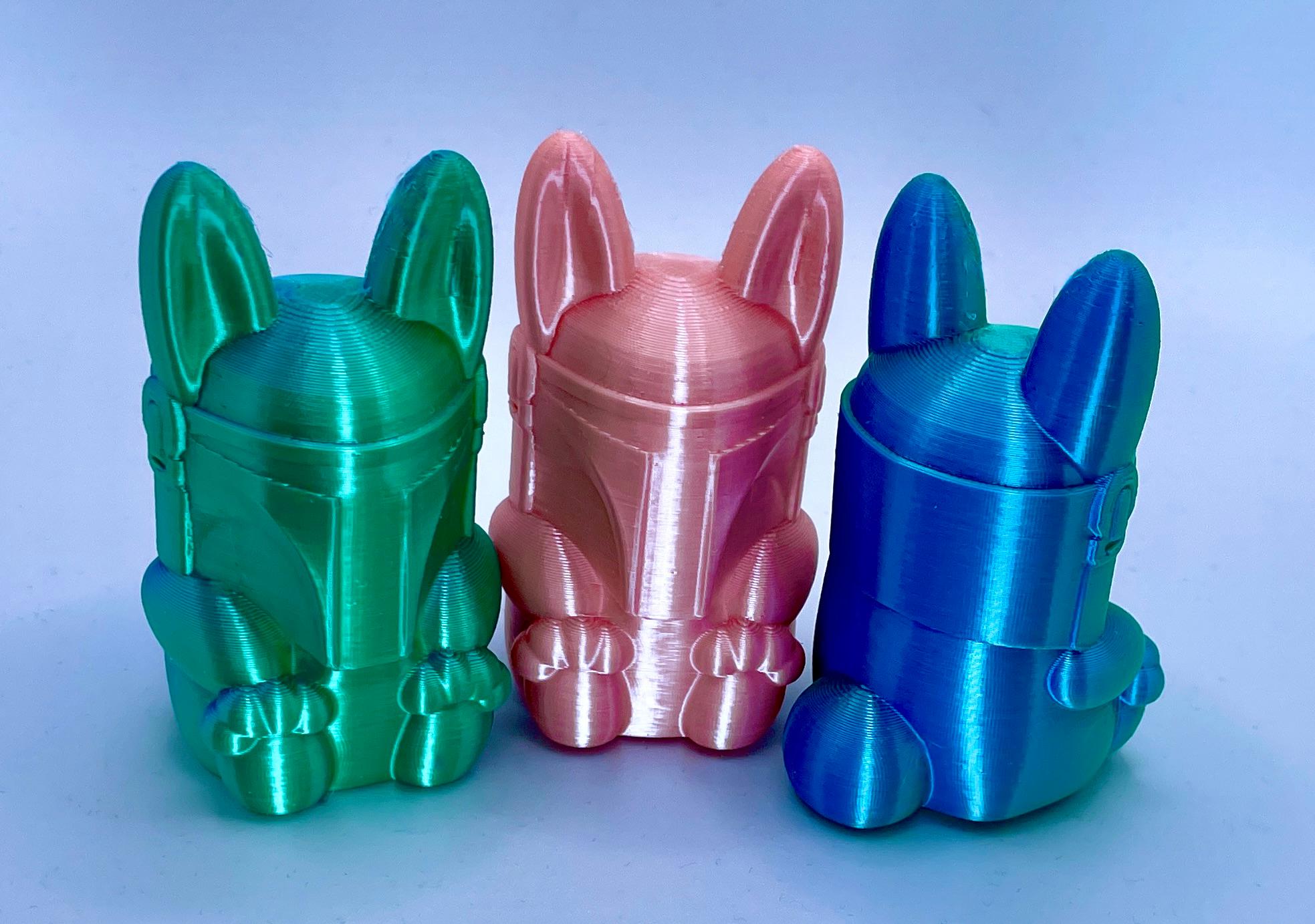 Mandalorian Bunny Easter Egg - Printed in Polymaker Caribbean (Silk Blue / Silk Green) & Silk Quartz Pink live on MakerDeck
 this weekend! - 3d model