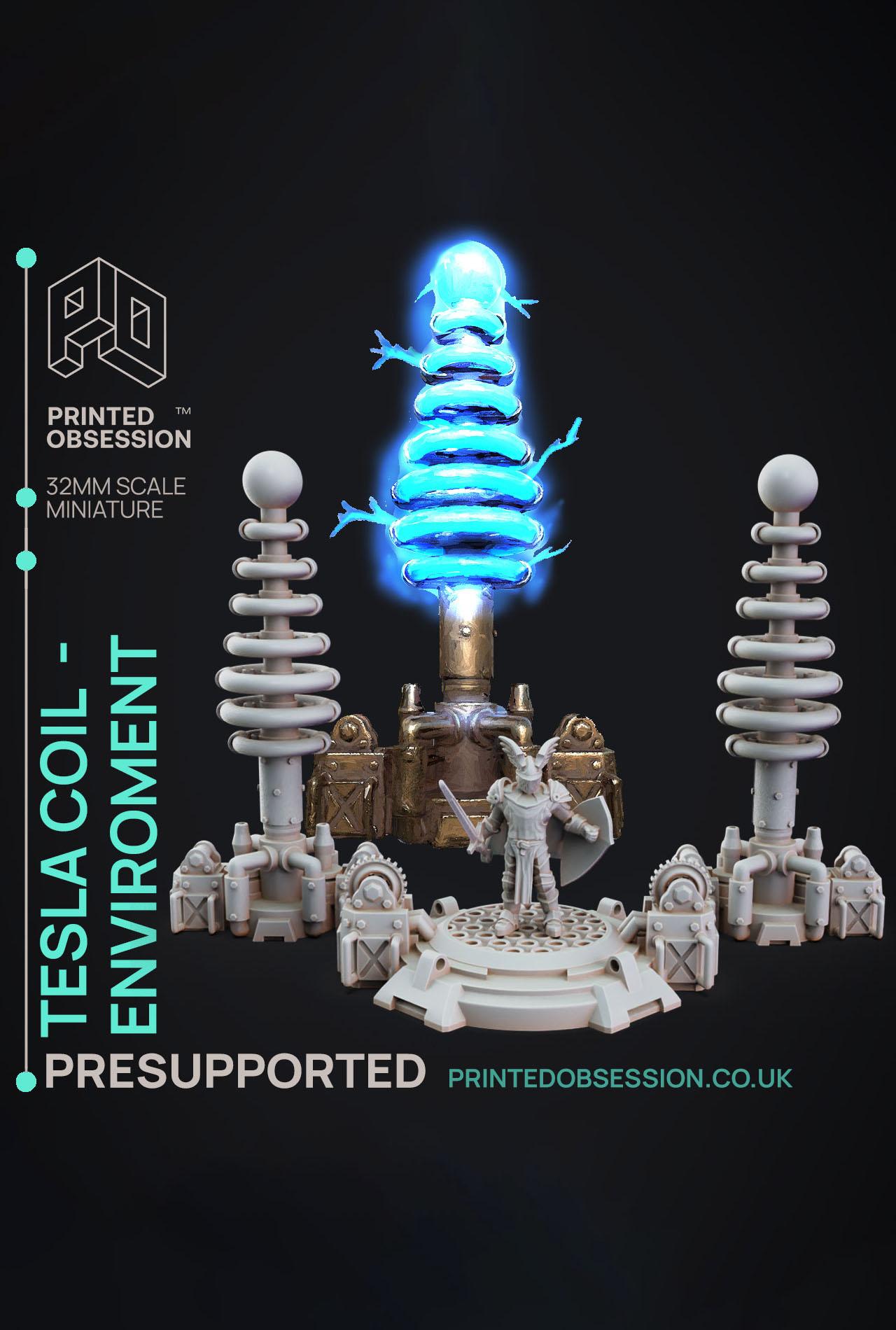 Tesla Coil - Dr Frankensteins Monster - PRESUPPORTED - Illustrated and Stats - 32mm scale			 3d model