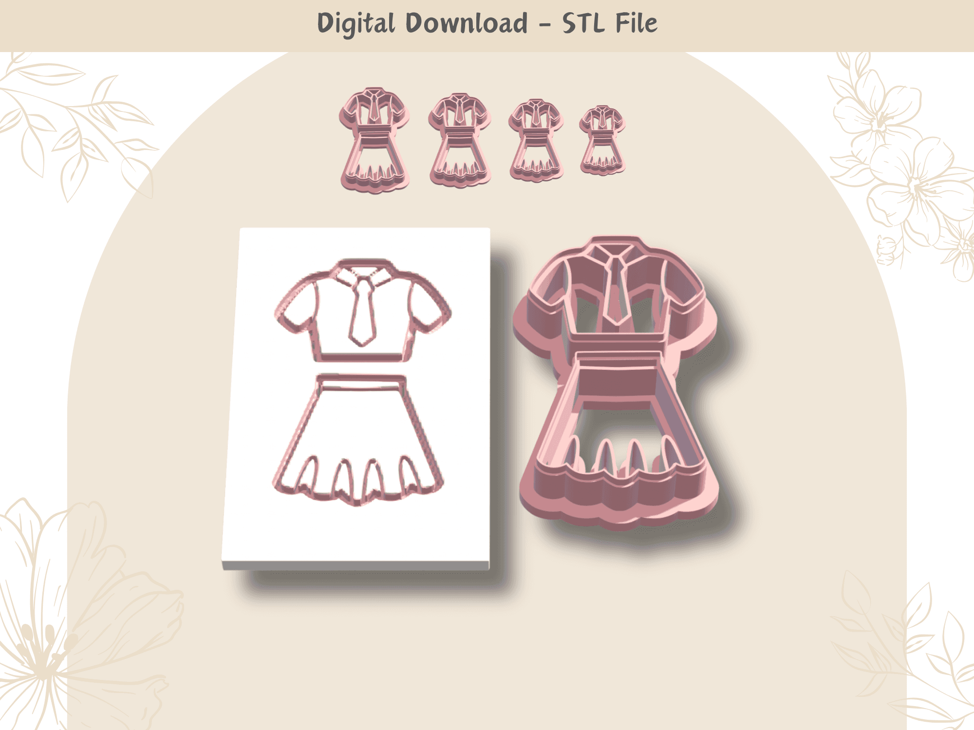 School Uniform 01 Clay Cutter for Polymer Clay | Digital STL File | Clay Tools | 4 Sizes Clay Cutter 3d model