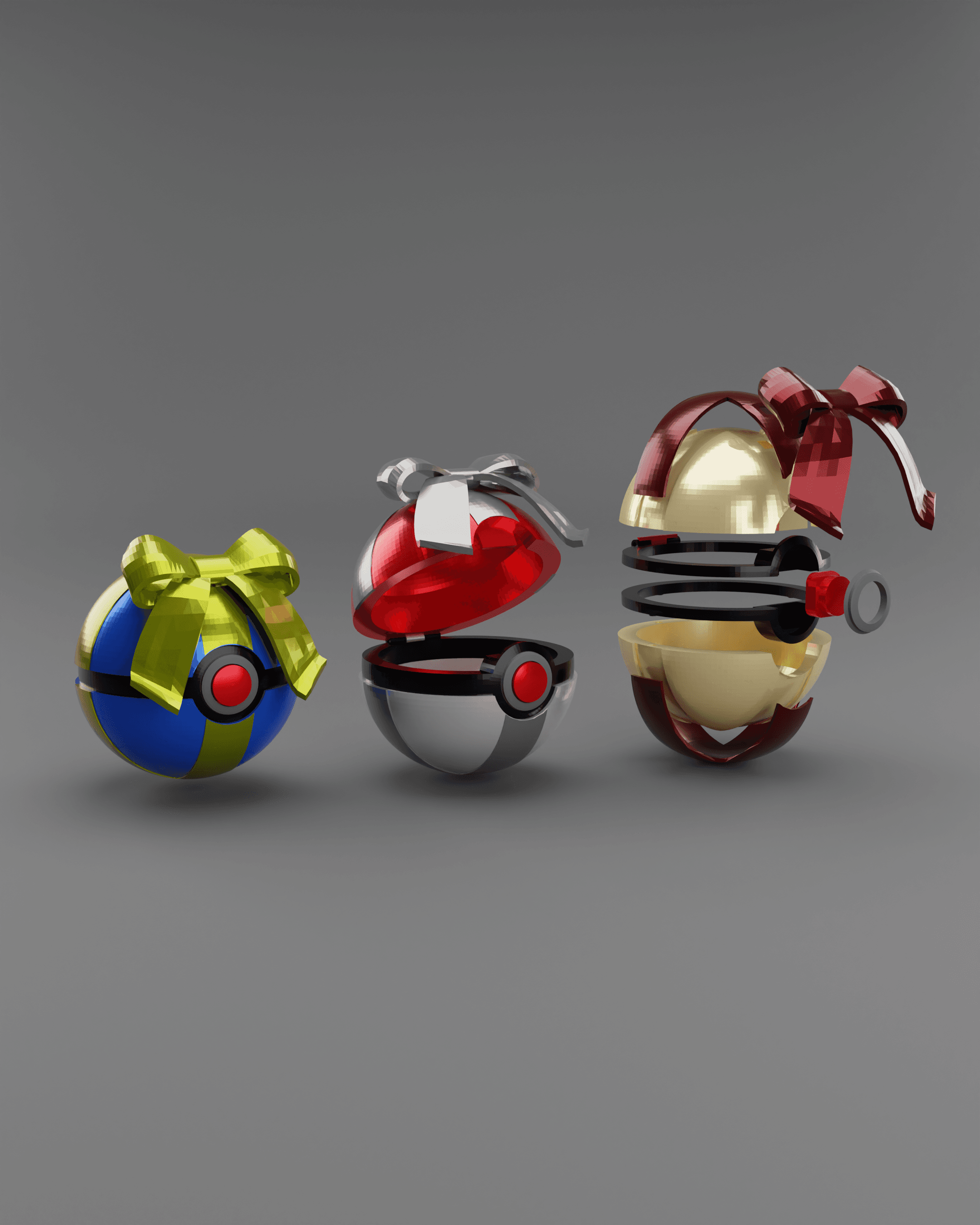 Present Ball Holiday Themed Opening Pokeball - Fan Art 3d model