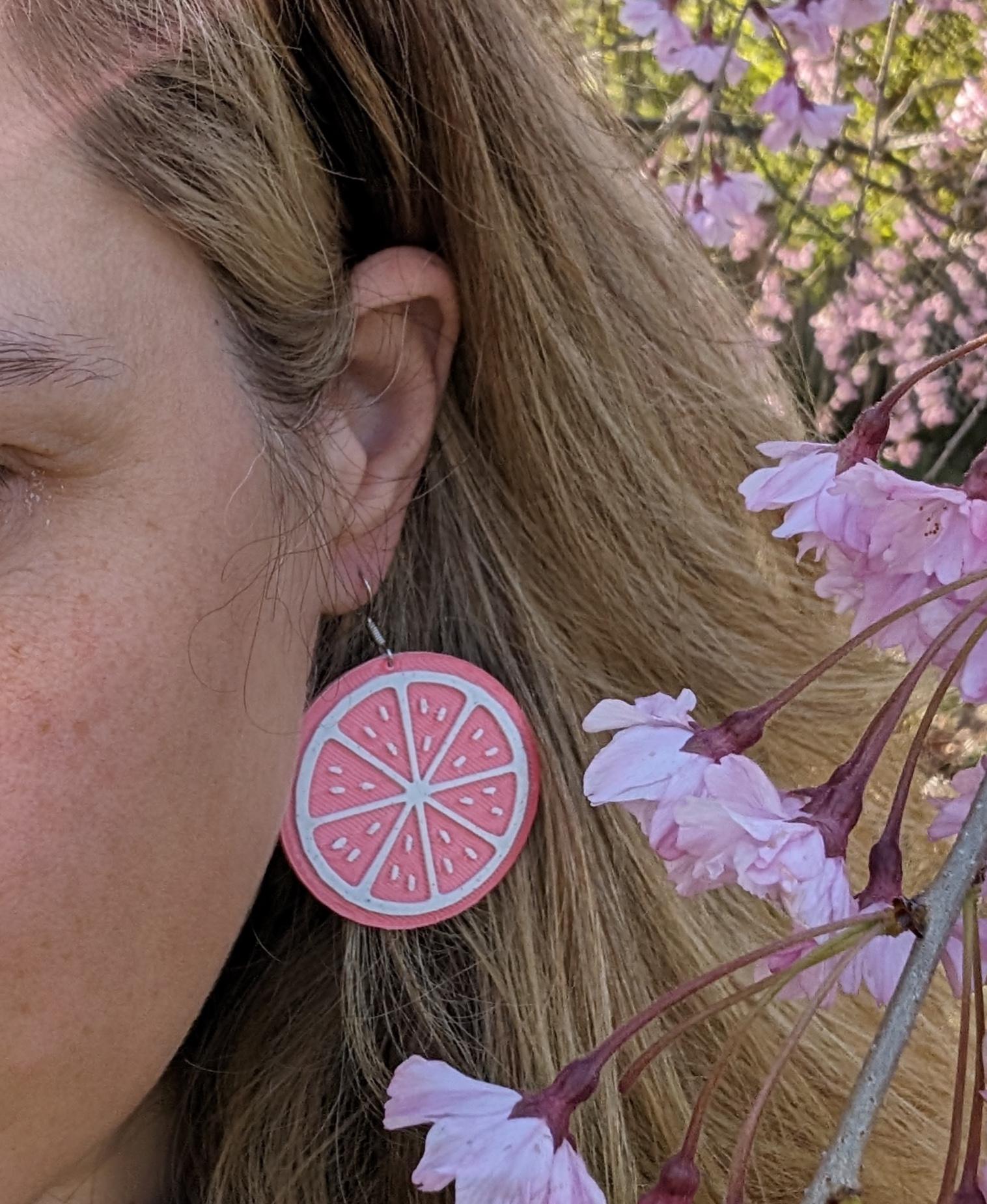 Citrus slice earrings with hole for post. Grapefruit, lemon, orange 3d model