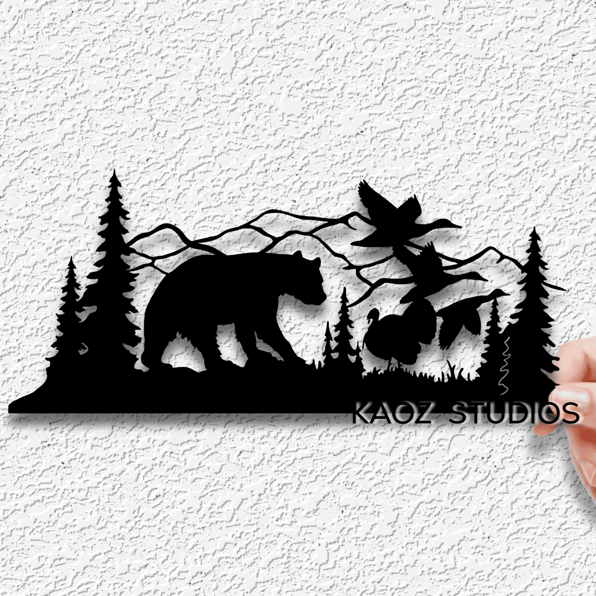 wildlife scene wall art bear wall decor wild turkey in the mountains decoration 3d model