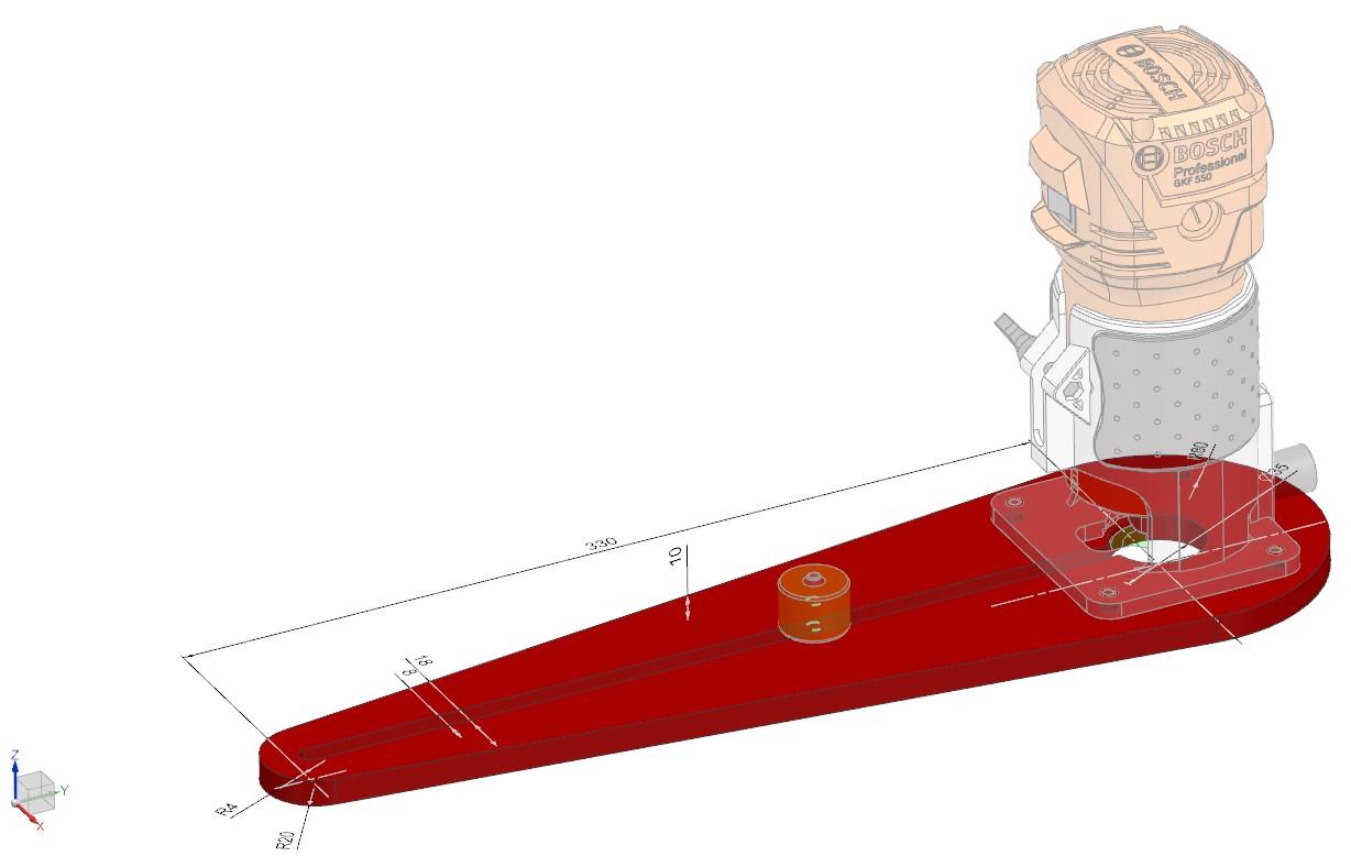 Router compass adjustable circle jig 3d model