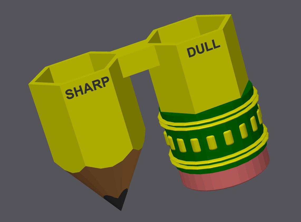 PENCIL HOLDER SHARP AND DULL SIDES INCLUDES AMS COLORED VERSION 3d model