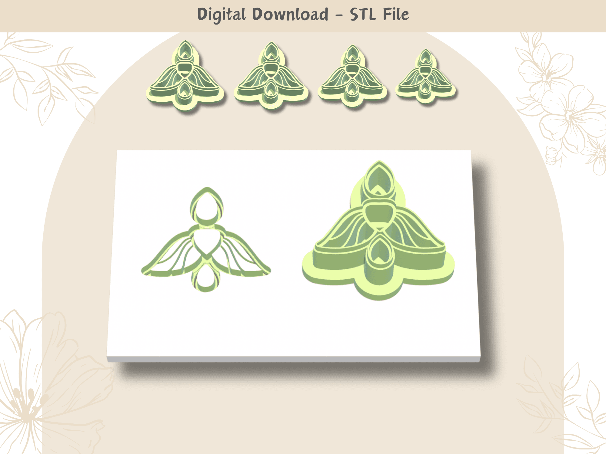 Wings Earrings 3 parts Clay Cutter for Polymer Clay | Digital STL File | Clay Tools | 4 Sizes Summer 3d model