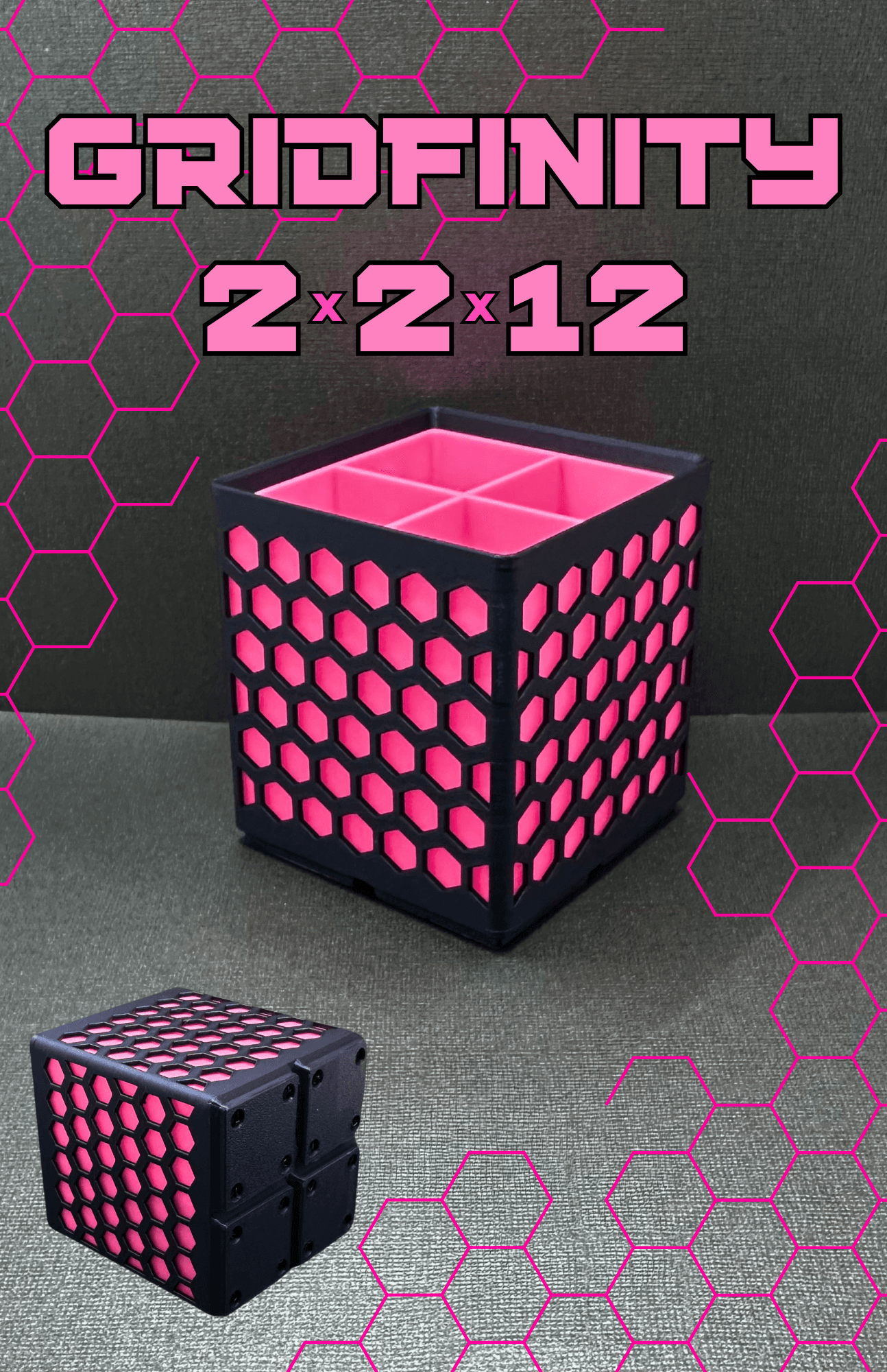 Gridfinity bin 2x2x12 hex (optional insert) 3d model