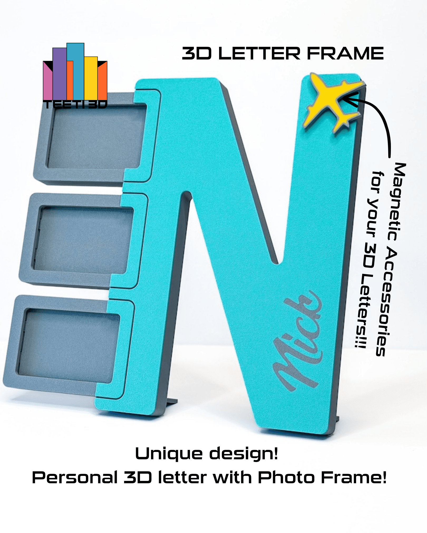 3D Letter "N" with Photo Frame 3d model