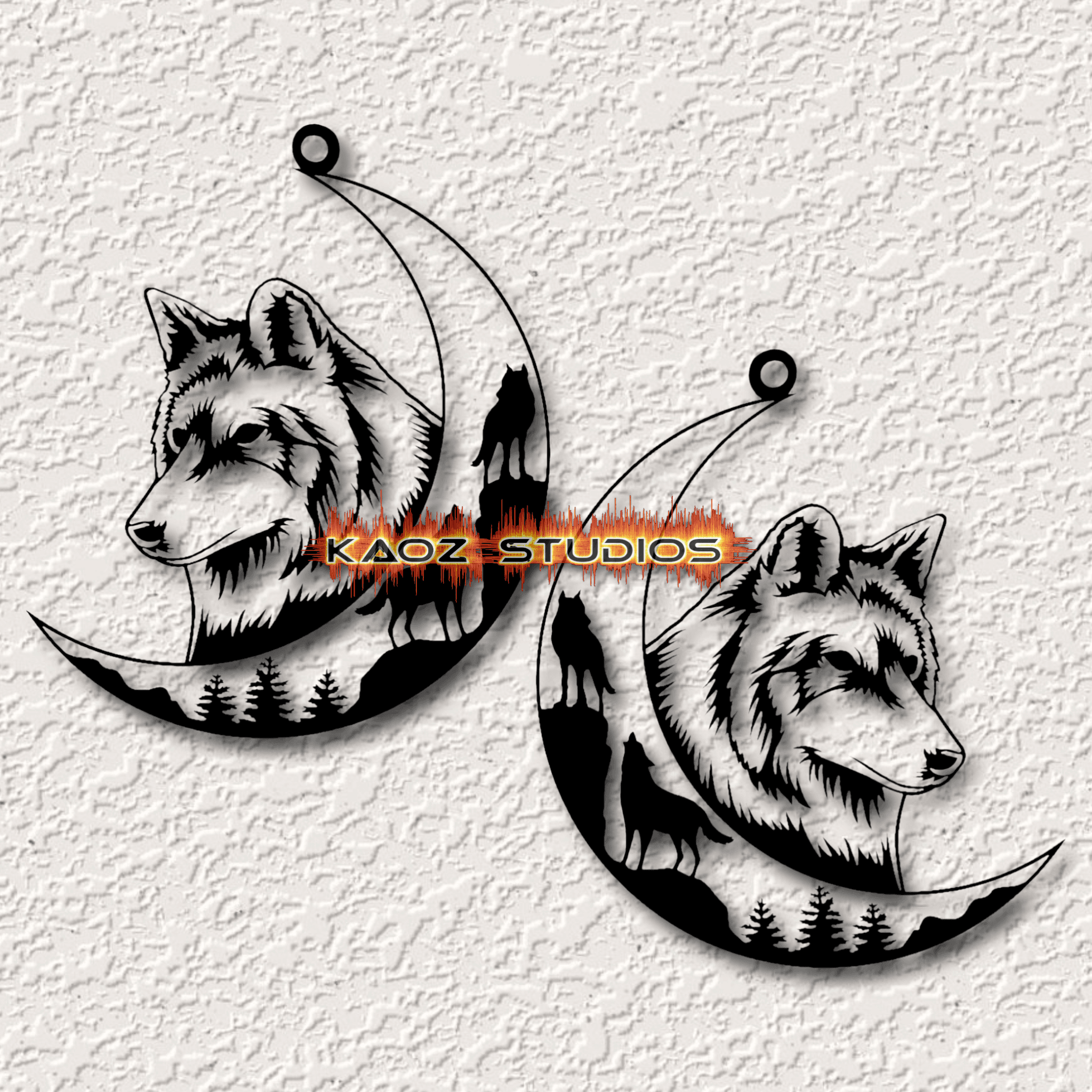 wolf moon earrings howling wolf pendant set 3d model