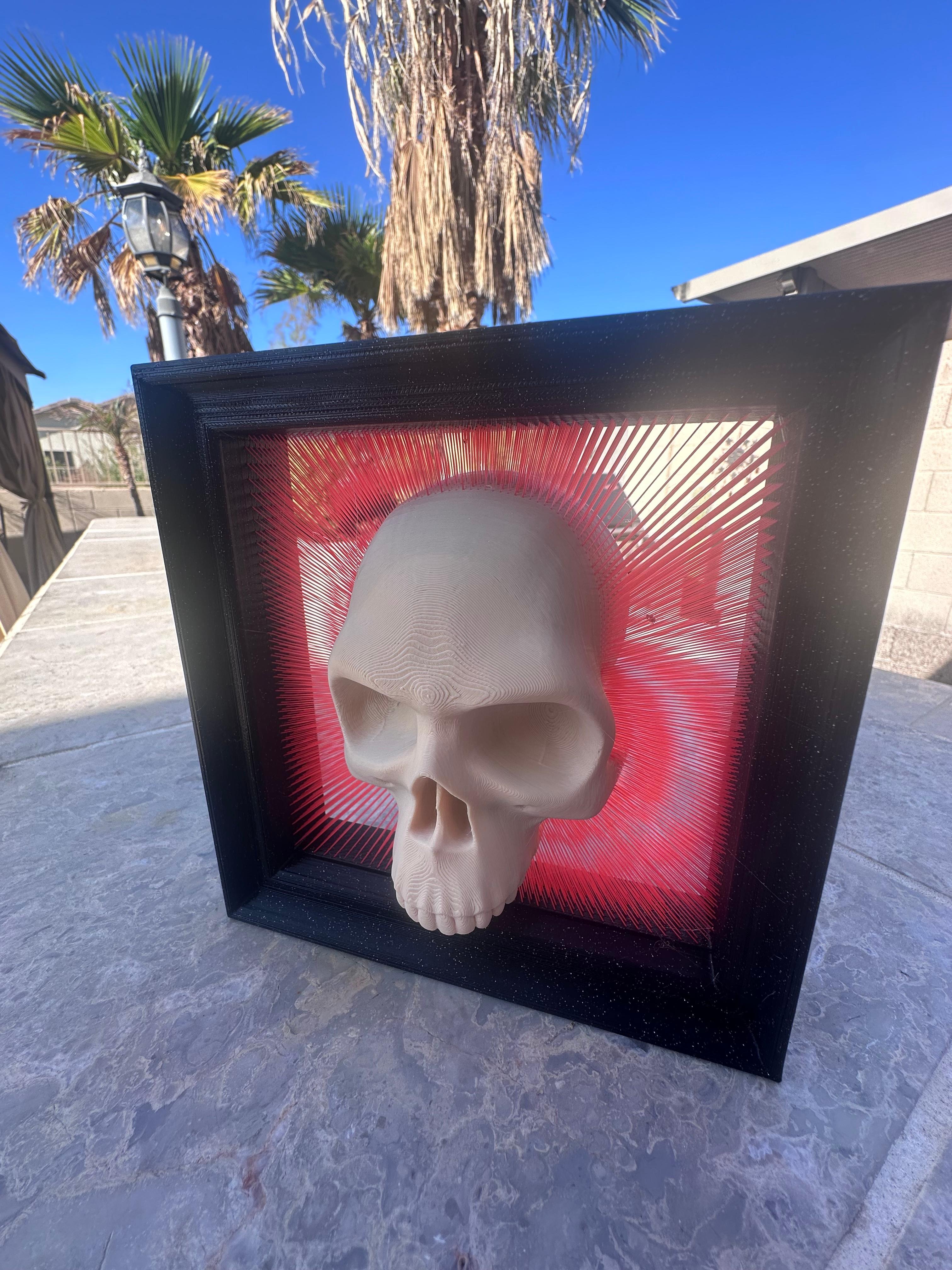 Framed Skull Tensegrity Skull Box - V2 with wall hanging, and frame 3d model