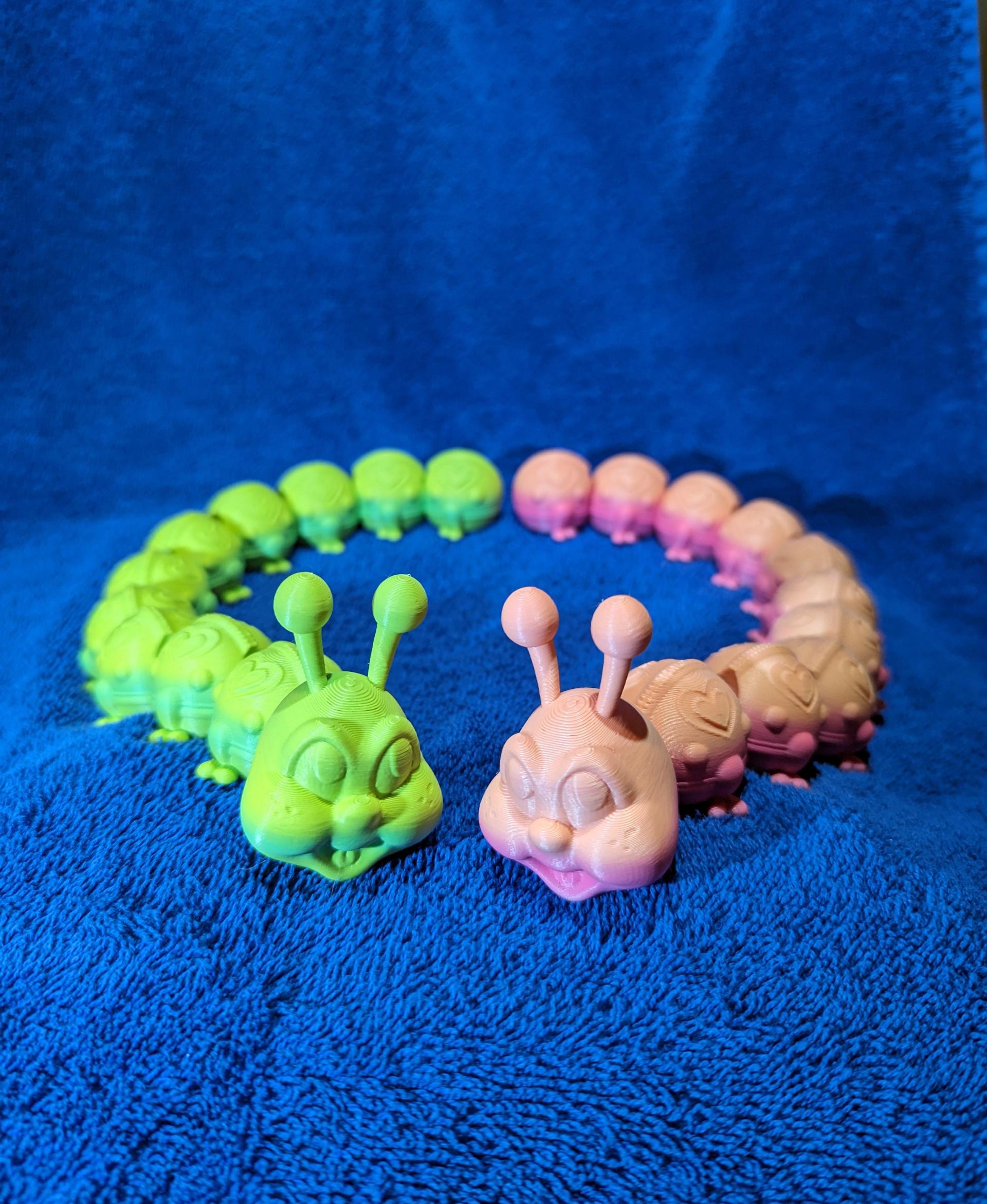 Love Bug (Caterpillar) - Love is in the air for these cute little love bugs. Printed in Polymaker's PolyTerra Gradient PLA Summer (green) & Spring (pink). - 3d model