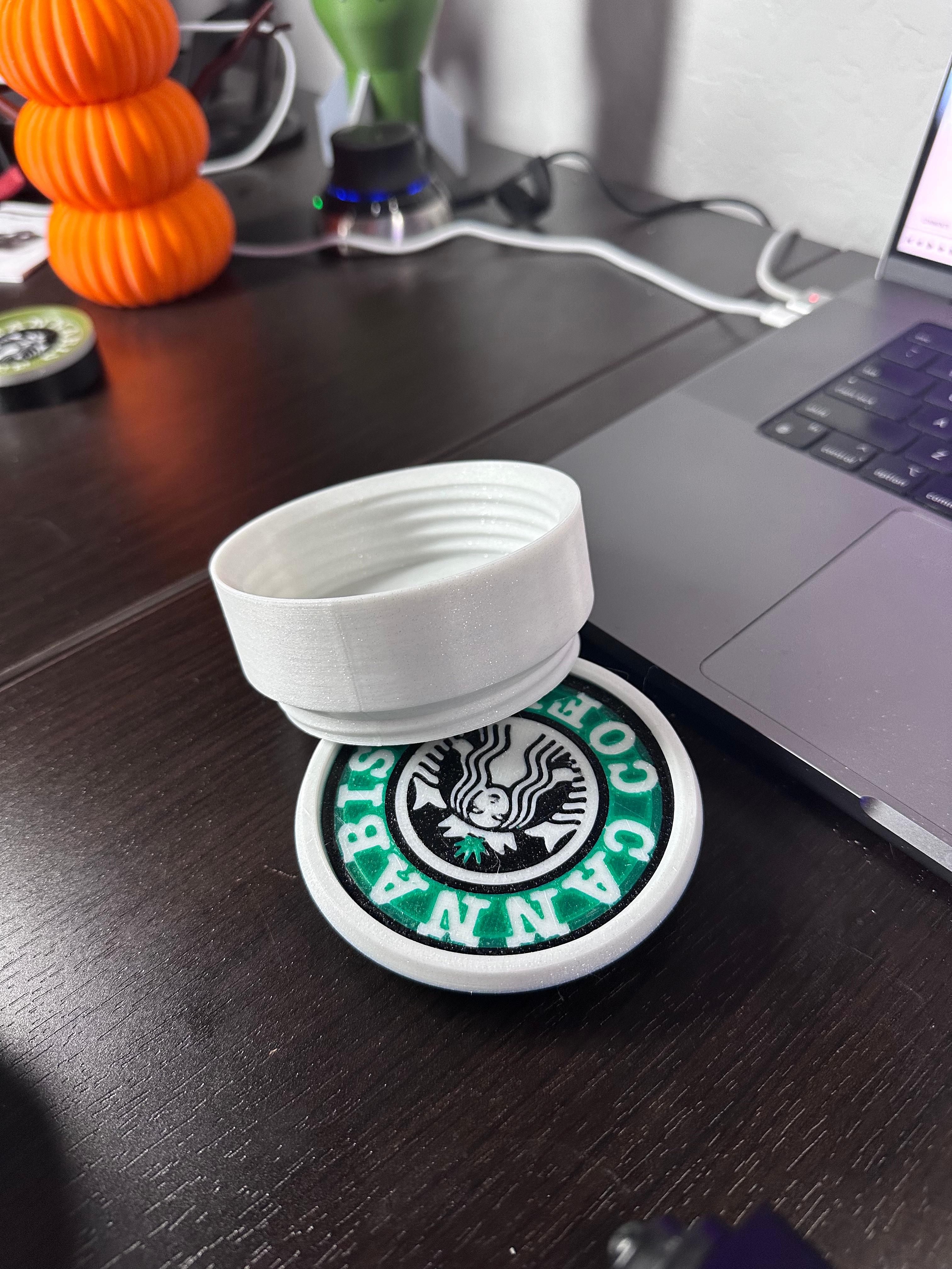 Cannab*s & Coffee - Coaster, Stash, Set. Threaded and stackable  3d model