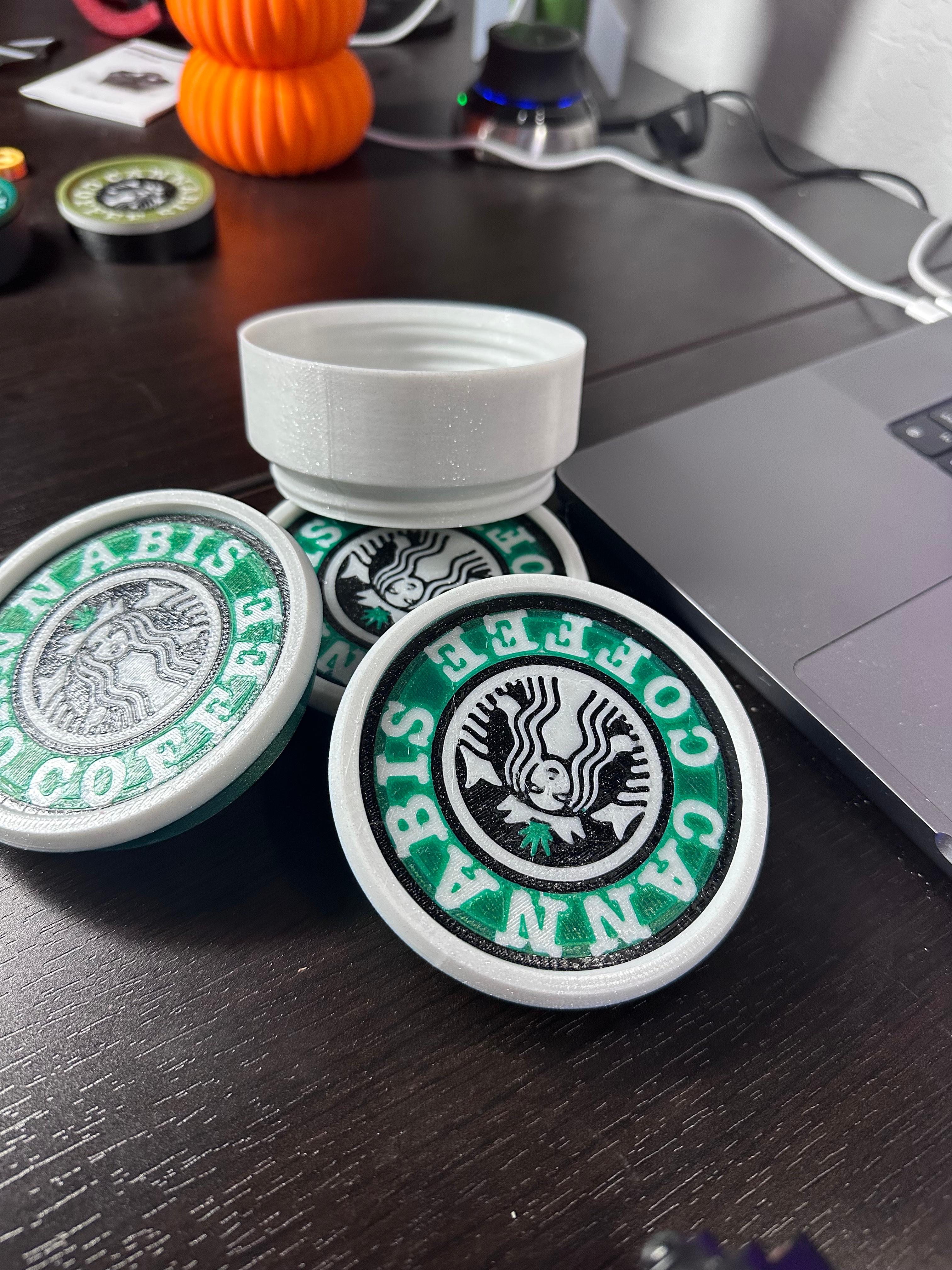 Cannab*s & Coffee - Coaster, Stash, Set. Threaded and stackable  3d model