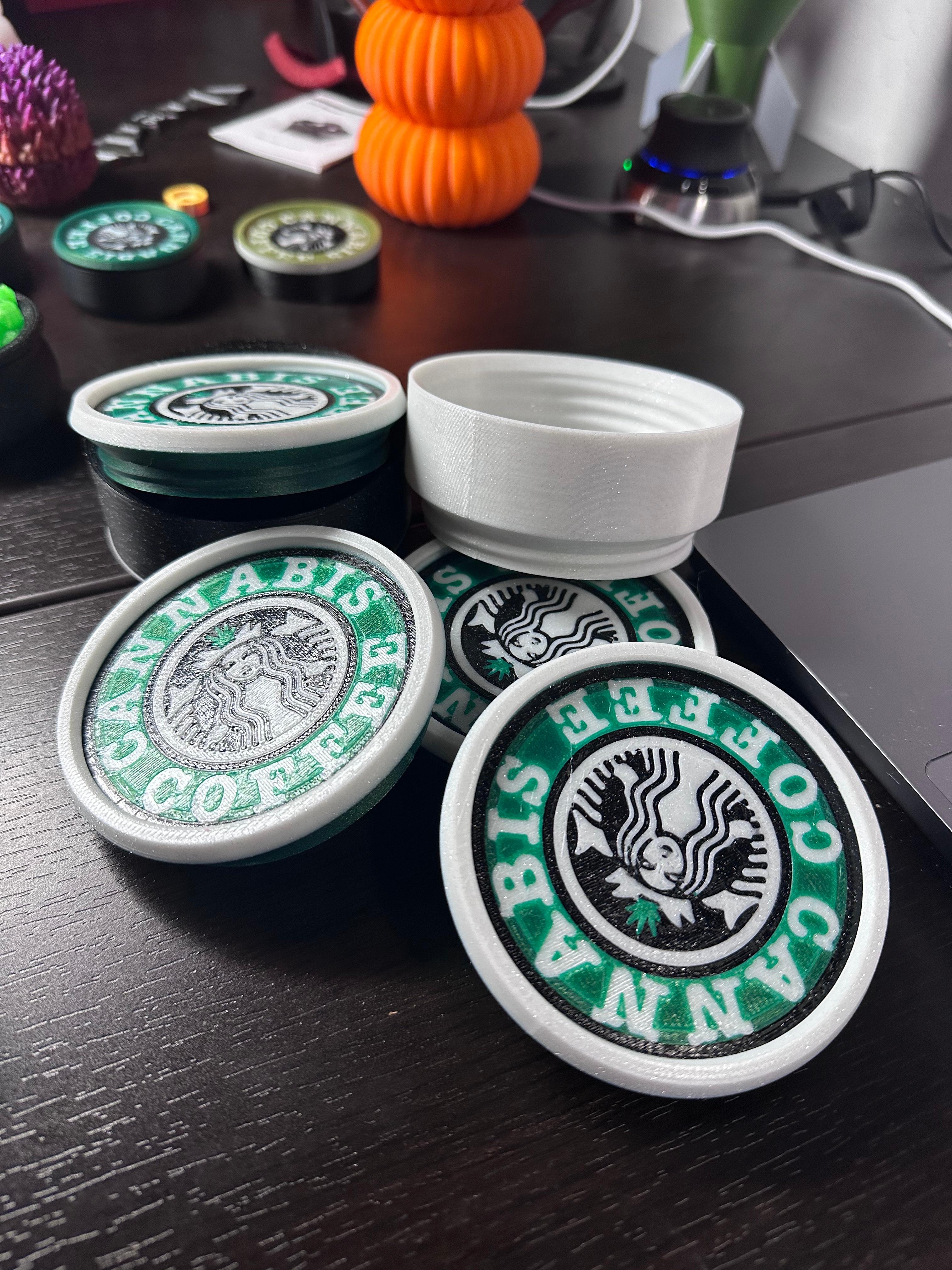 Cannab*s & Coffee - Coaster, Stash, Set. Threaded and stackable  3d model