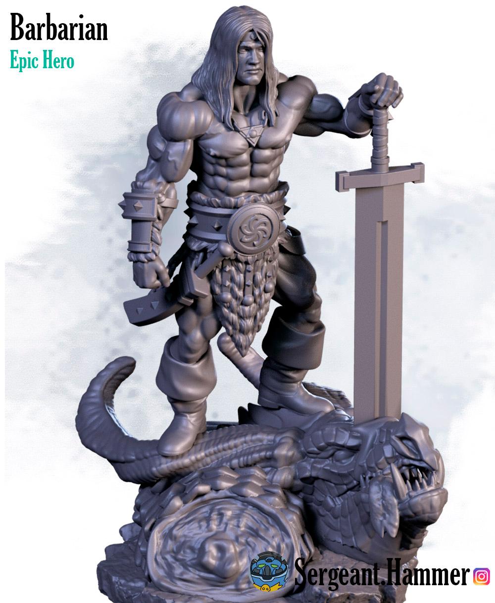 Barbarian on dragon head 3d model