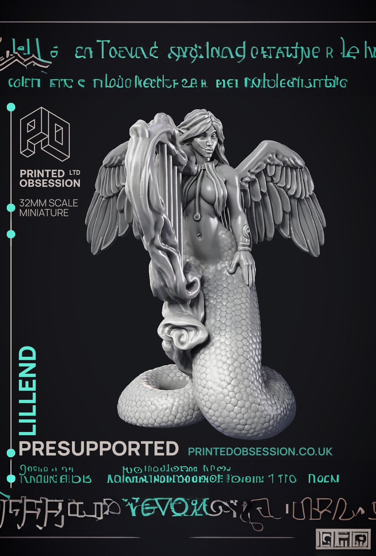 Lillend - Snake angel - Celestial bard - PRESUPPORTED - Heaven Hath no Fury - 32 mm 3d model