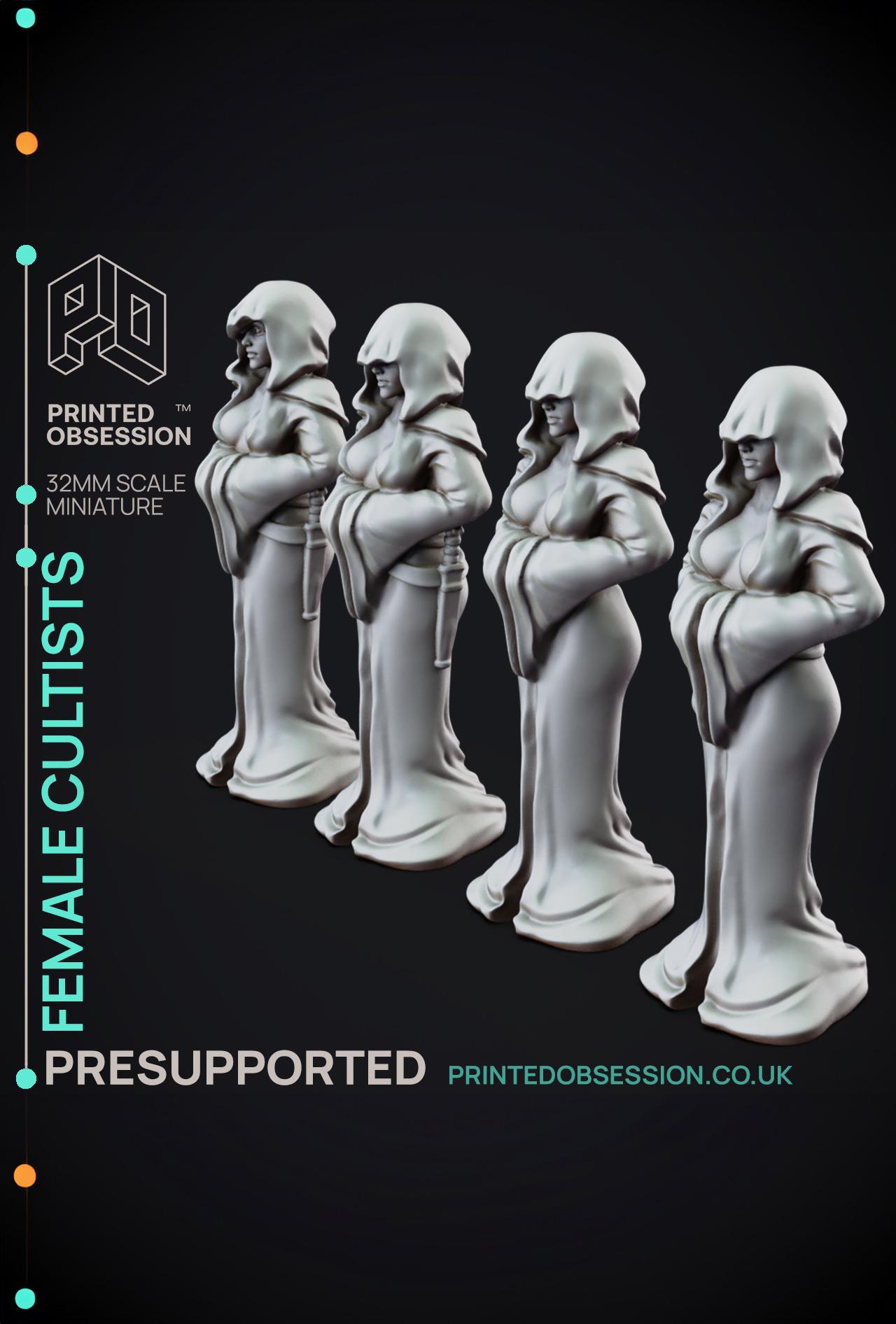 Female Cultists - 4 Models - PRESUPPORTED - Hell Hath no Fury - 32mm scale  3d model