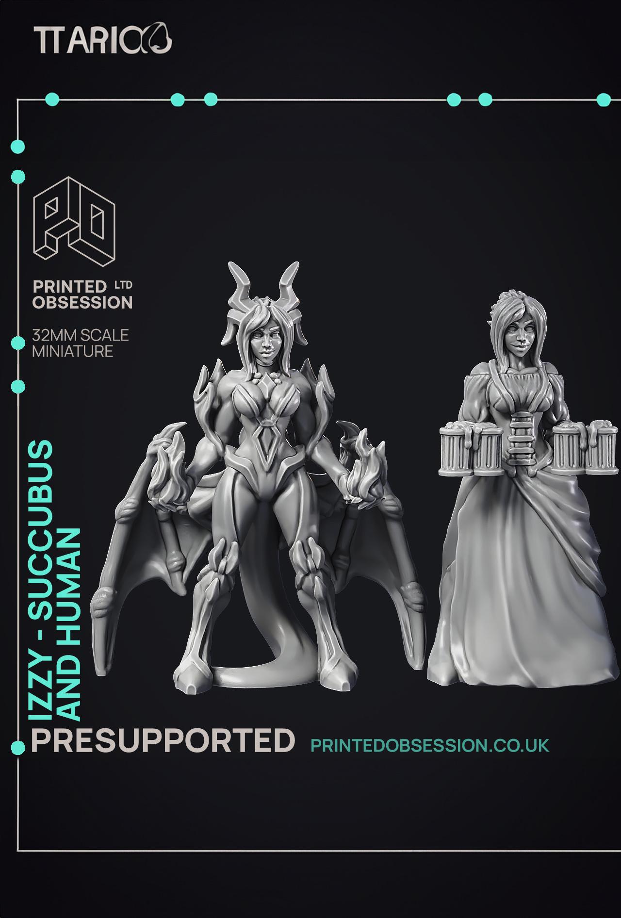 Succubus & human 'Izzy' - 2 Models - PRESUPPORTED - Hell Hath No Fury - 32mm scale  3d model