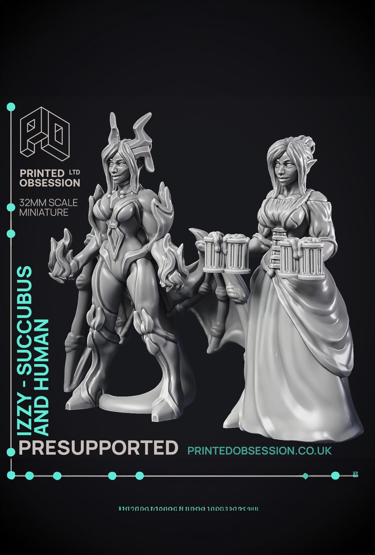 Succubus & human 'Izzy' - 2 Models - PRESUPPORTED - Hell Hath No Fury - 32mm scale  3d model