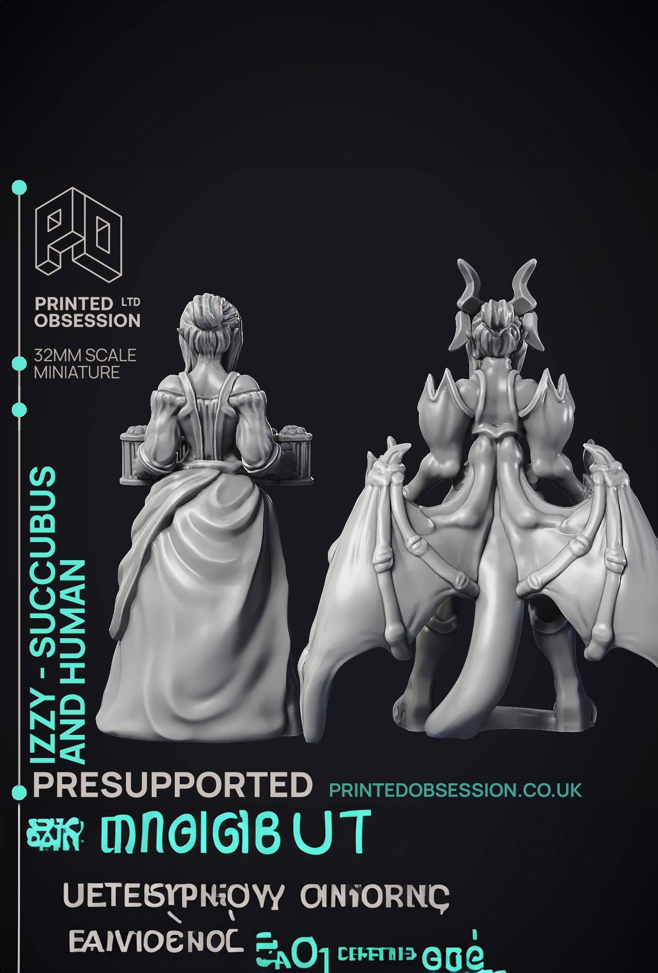 Succubus & human 'Izzy' - 2 Models - PRESUPPORTED - Hell Hath No Fury - 32mm scale  3d model