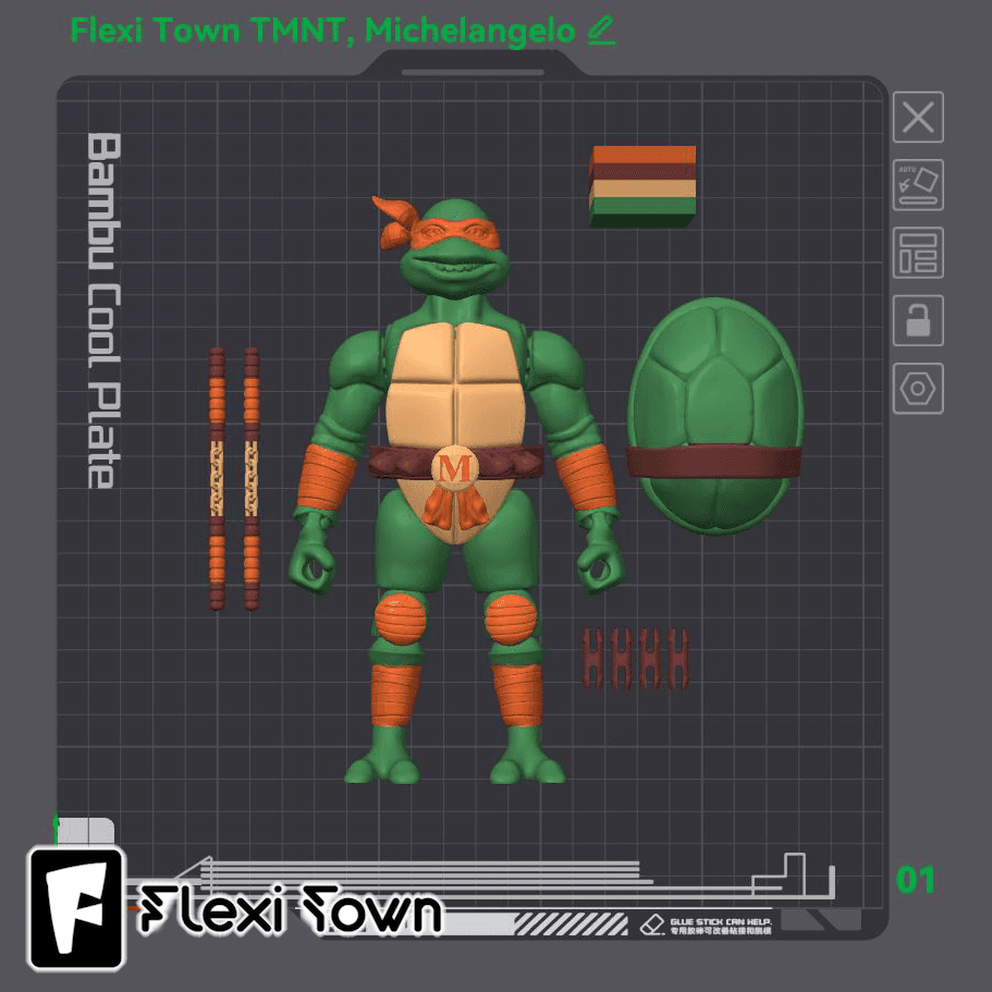 Flexi Print-in-Place Teenage Mutant Ninja Turtles, Michelangelo 3d model