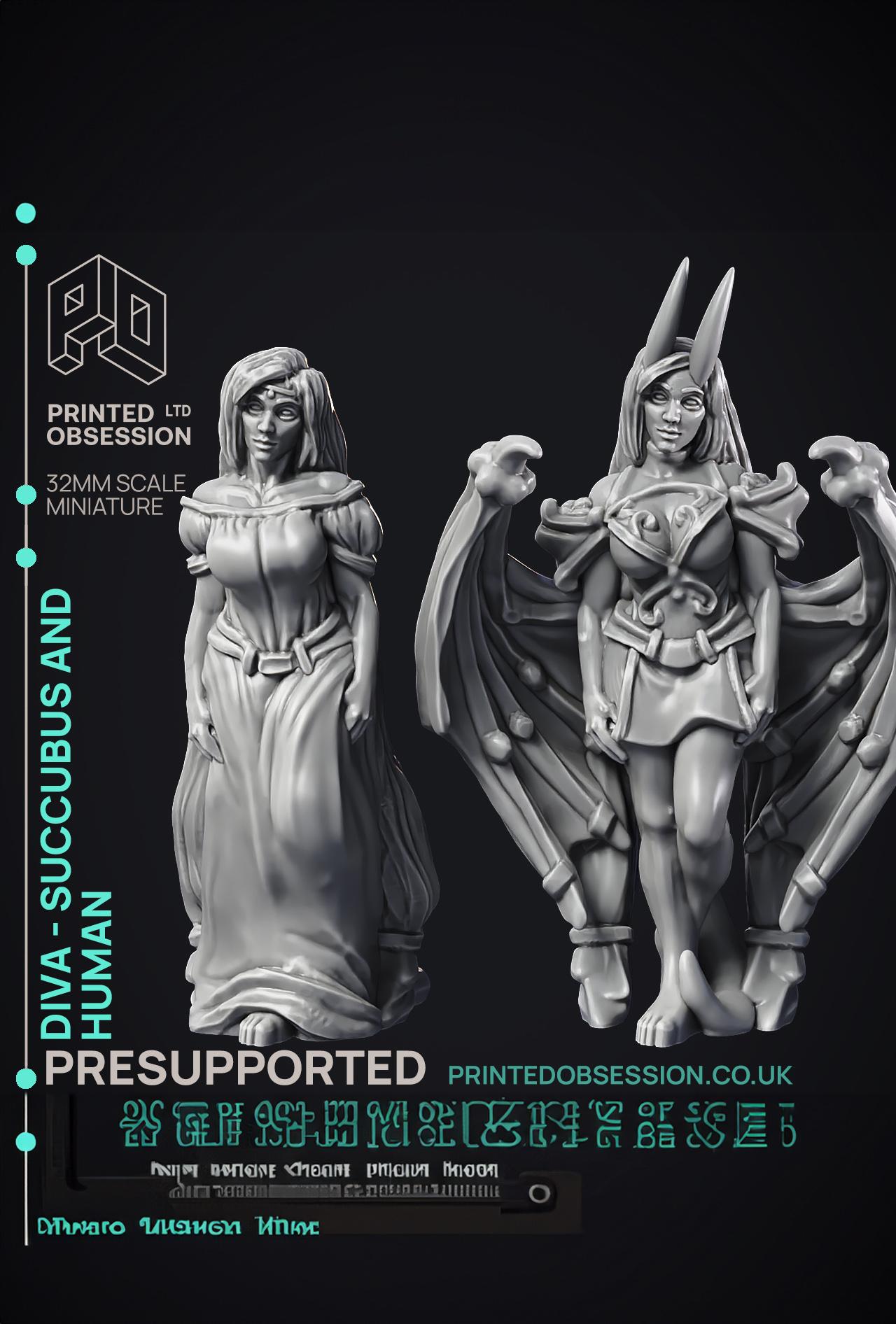 Succubus & Human 'Diva' - 2 Models - PRESUPPROTED - Hell Hath No Fury - 32mm scale  3d model