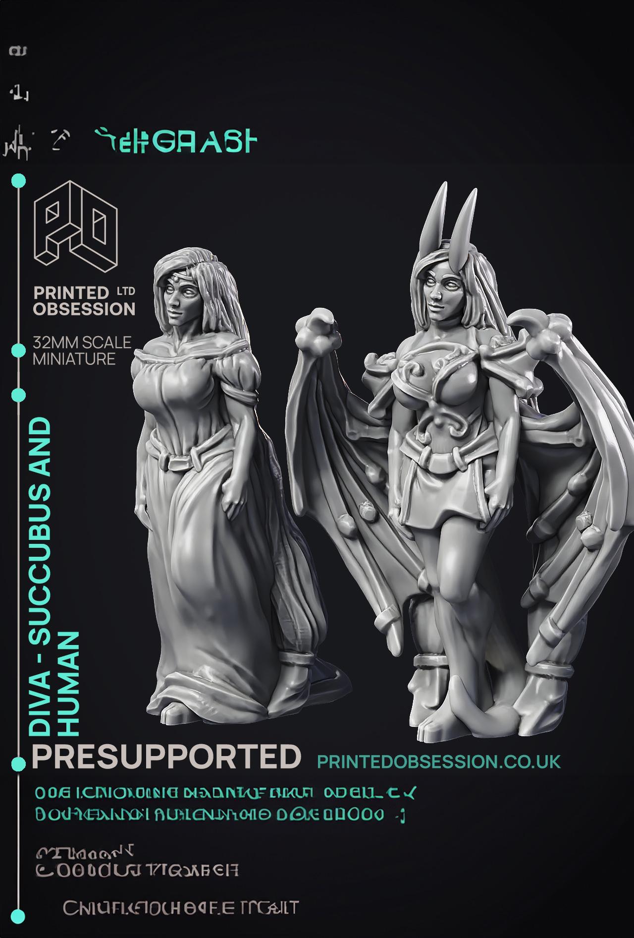 Succubus & Human 'Diva' - 2 Models - PRESUPPROTED - Hell Hath No Fury - 32mm scale  3d model