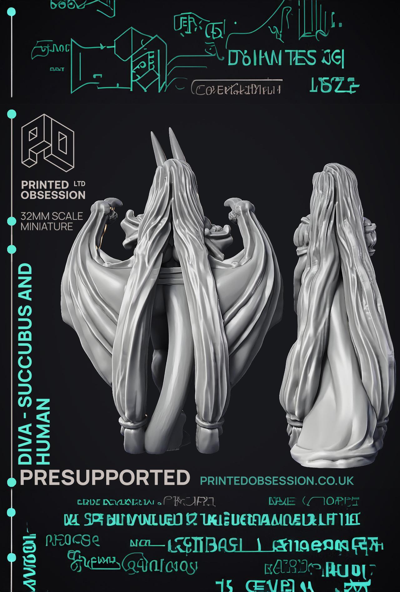 Succubus & Human 'Diva' - 2 Models - PRESUPPROTED - Hell Hath No Fury - 32mm scale  3d model