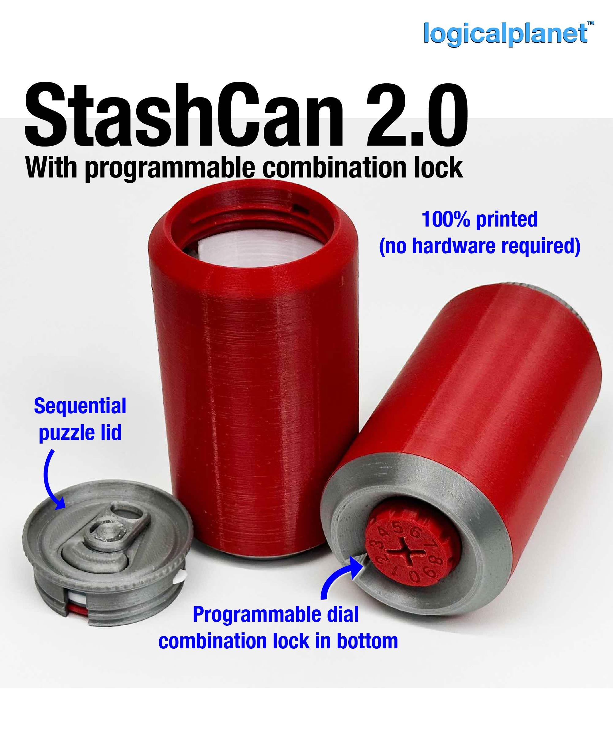 StashCan 2.0 - 3D Printed Secret Safe with Programmable Lock 3d model