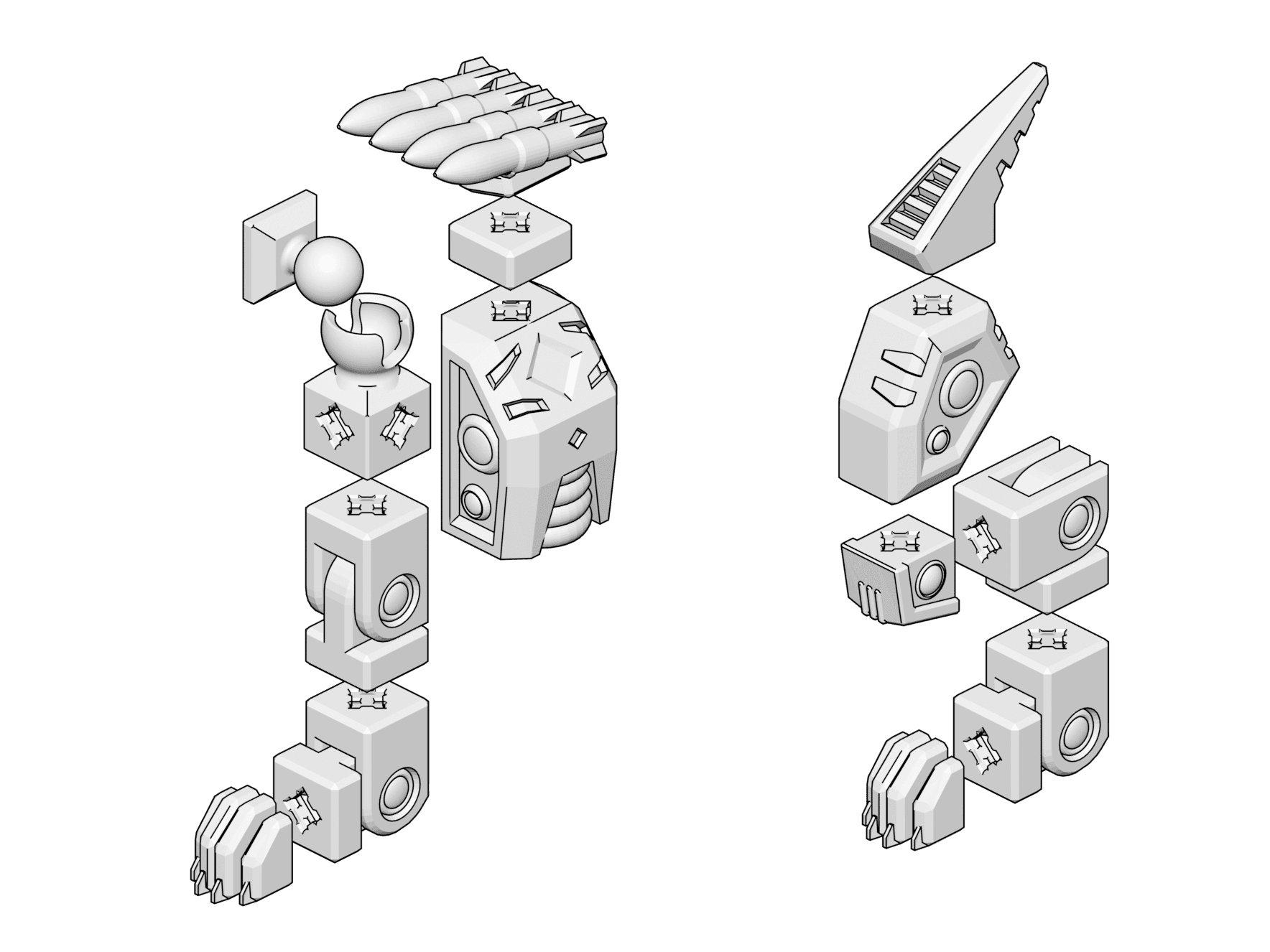 PrintABlok Wolf Articulated Robot Construction Toy 3d model