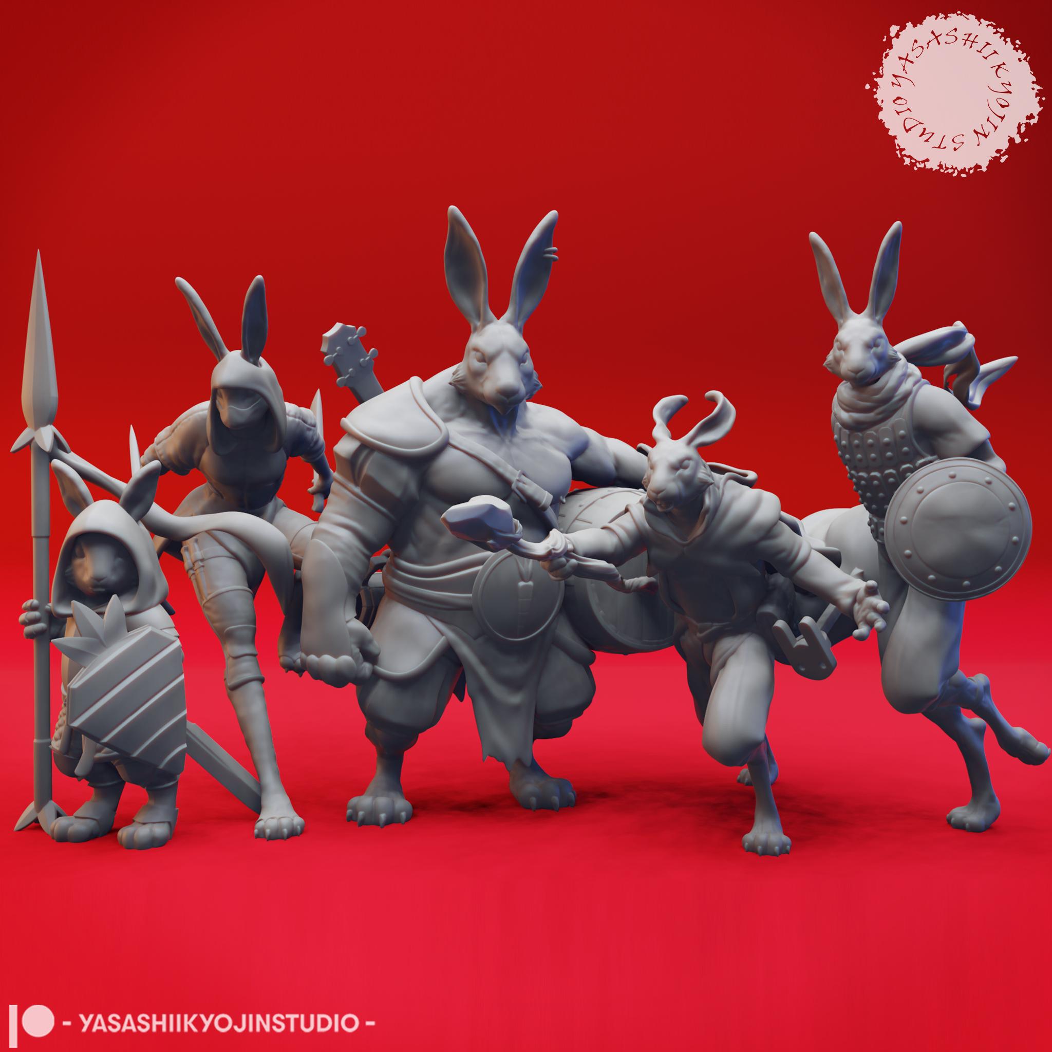 Warren of Rabbitfolk - Tabletop Miniatures (Pre-Supported) 3d model