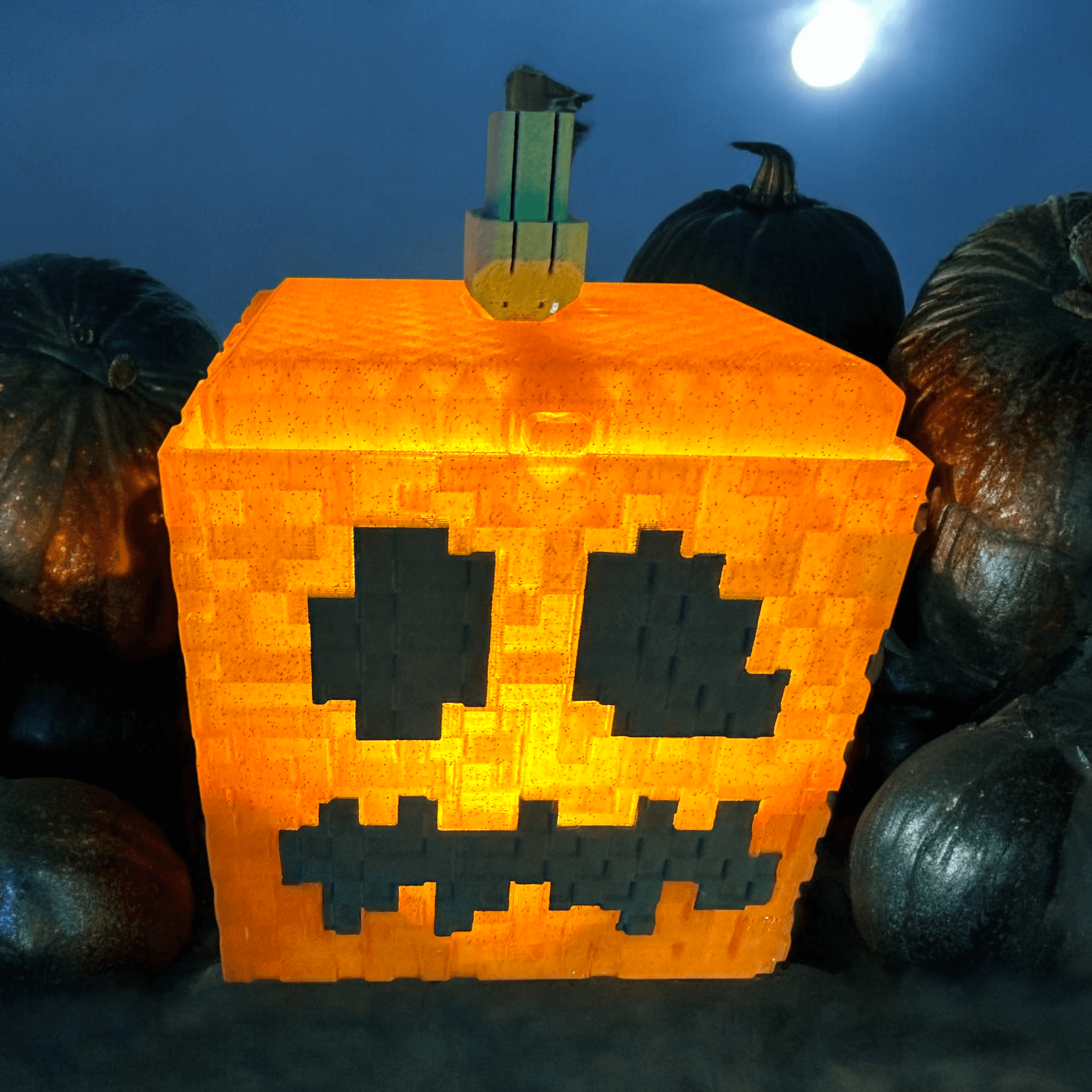 MINECRAFT STYLIZED, JACK O LANTERN, PUMPKIN, Print in Place lid and locking mechanism 3d model