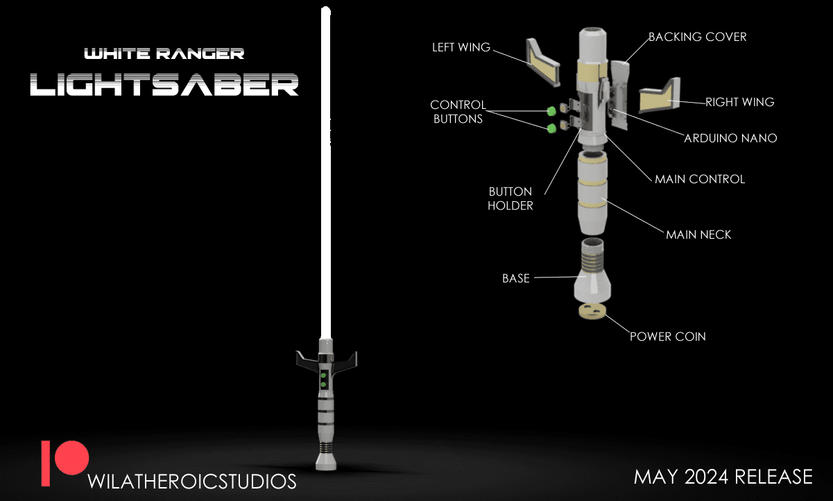 White Ranger Lightsaber with LED Blades 3d model