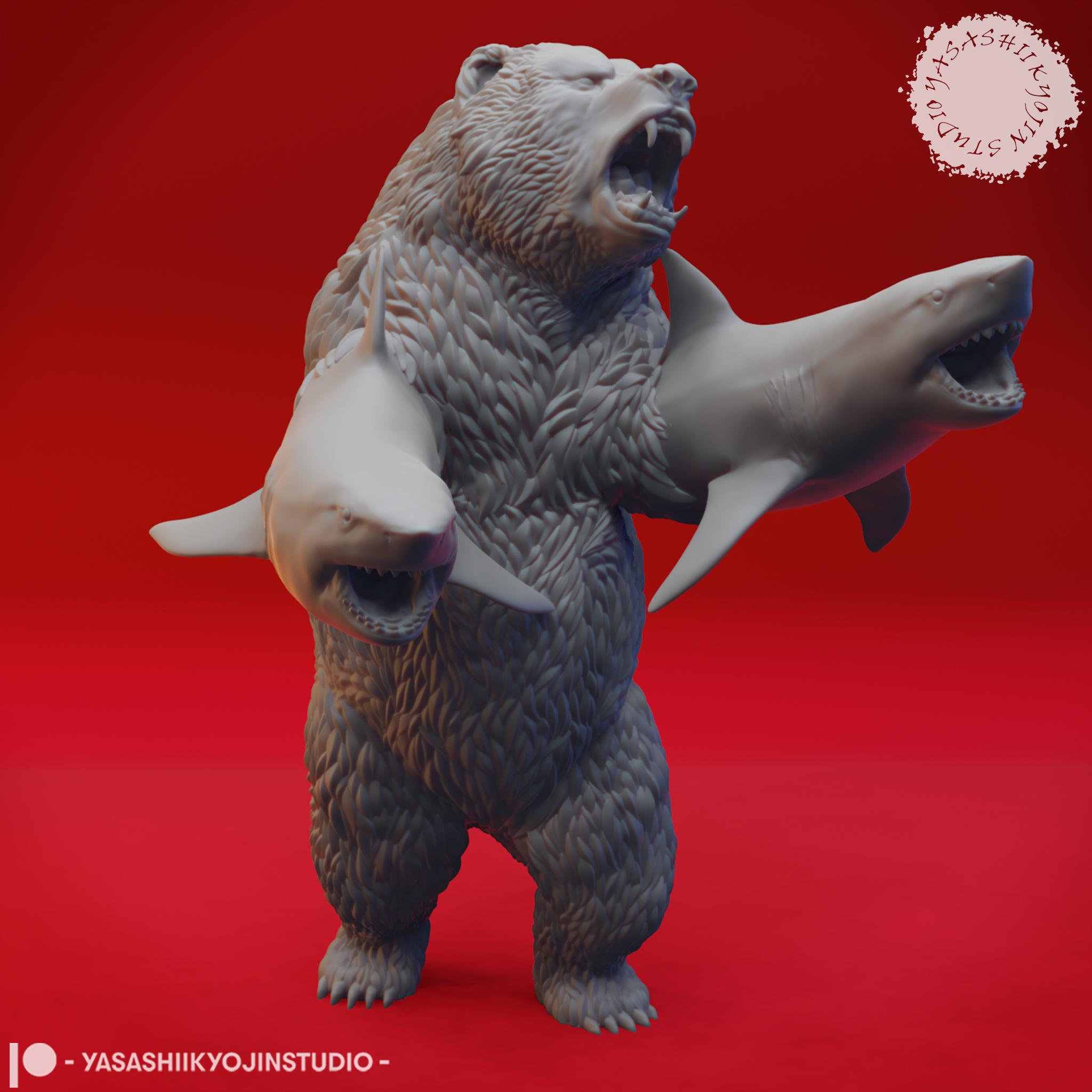 Sharkenbear - Tabletop Miniature (Pre-Supported) 3d model