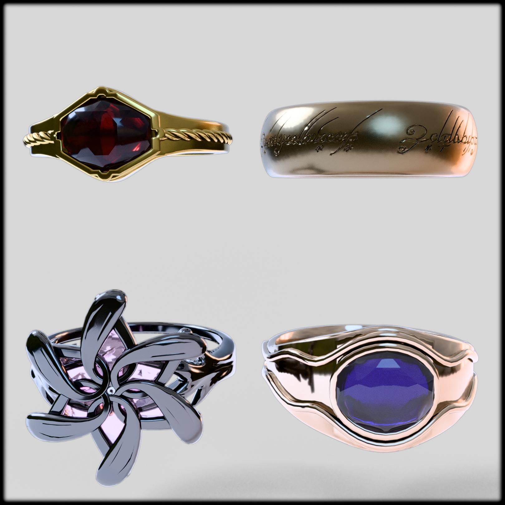 Lord of the Rings - 4 Rings Pack 3D Model 3d model