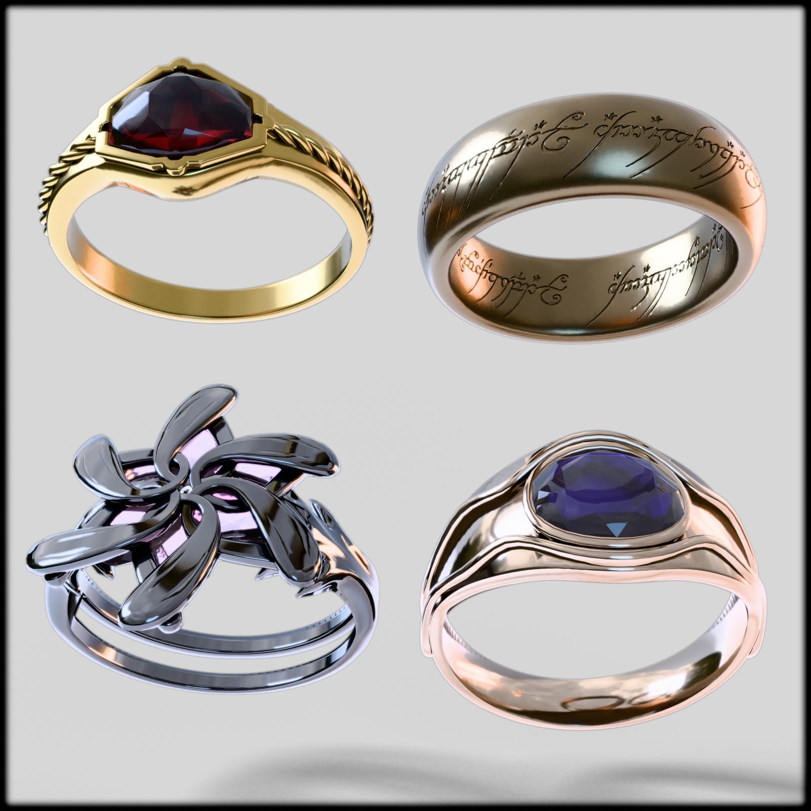 Lord of the Rings - 4 Rings Pack 3D Model 3d model