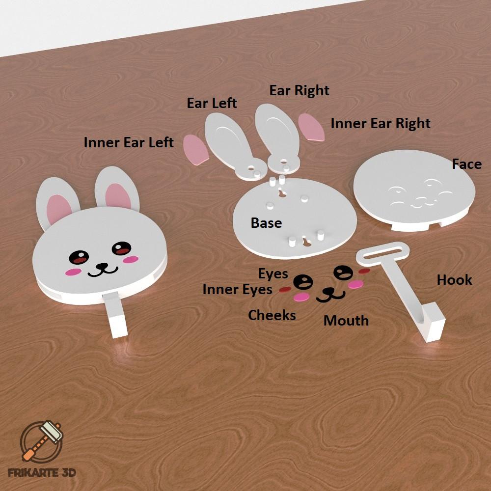 Cute Bunny Key Holder Wall Hook with Moving Ears 3d model