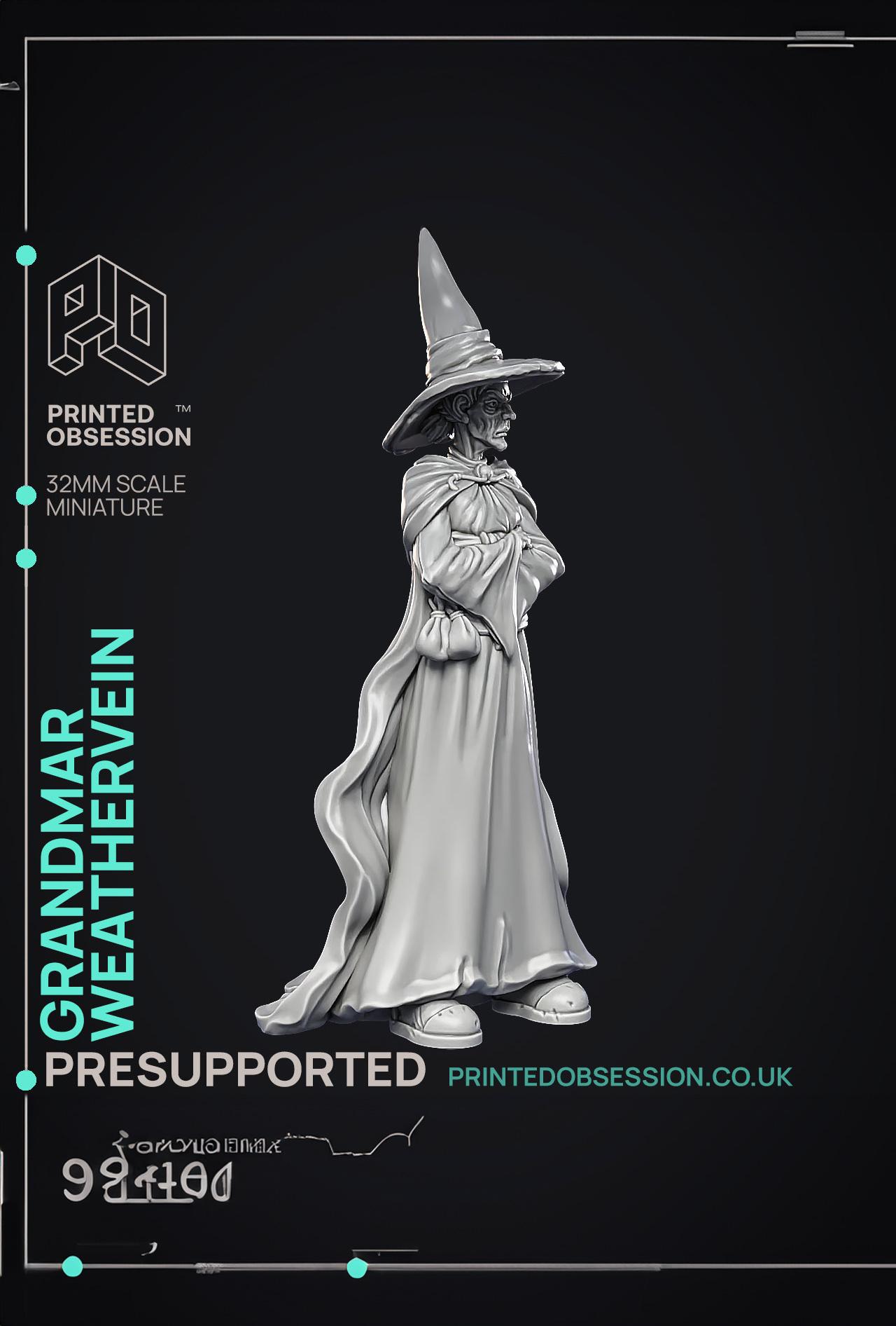 Grandmar Weathervein - Black Witch - PRESUPPORTED - Illustrated and Stats - 32mm scale 3d model