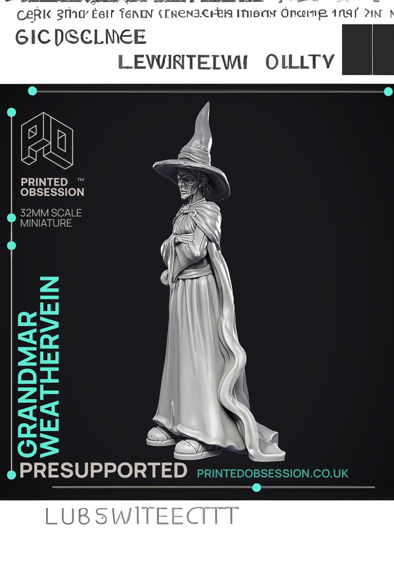 Grandmar Weathervein - Black Witch - PRESUPPORTED - Illustrated and Stats - 32mm scale 3d model