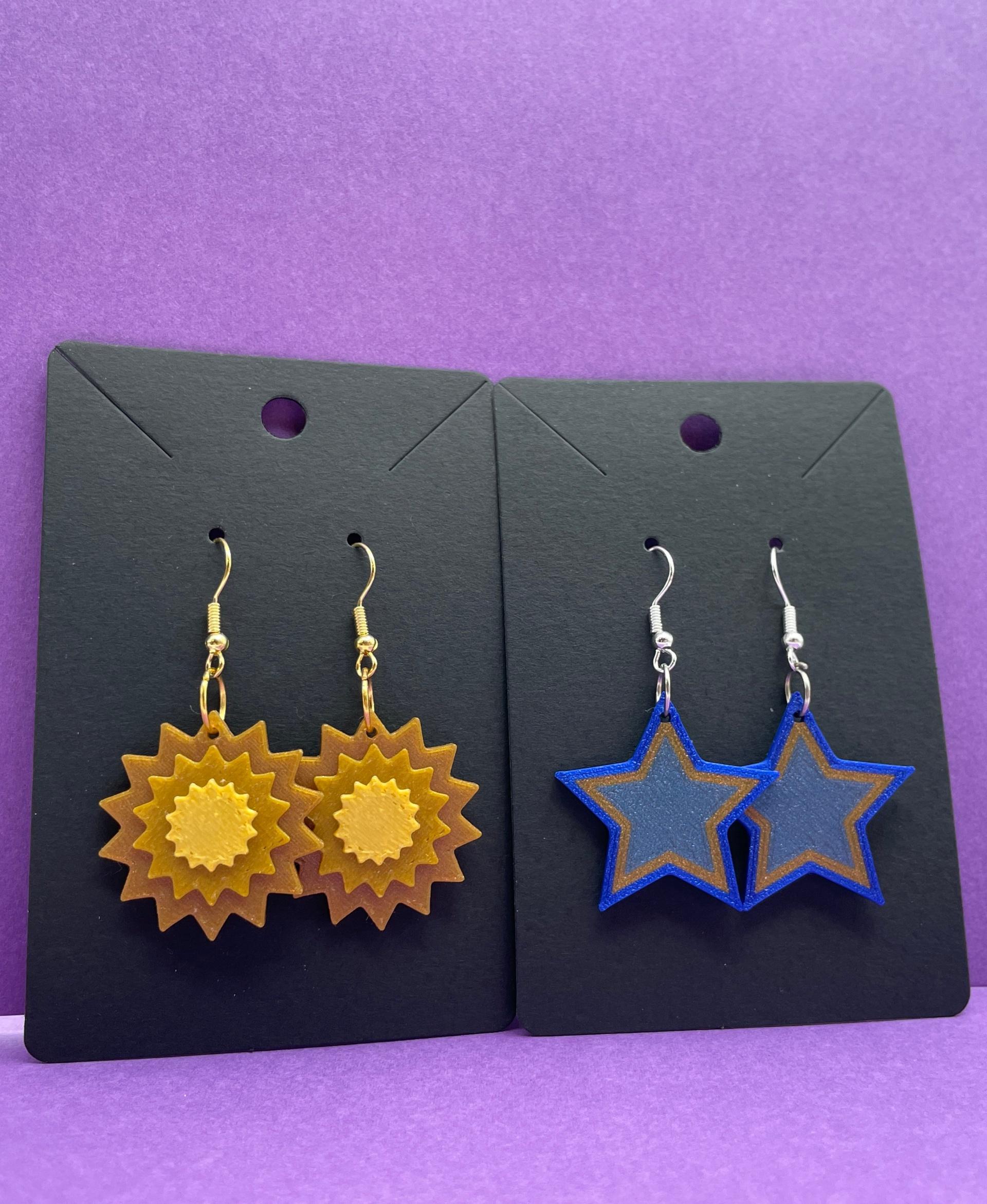 Star and Sun 3D Printed Earrings 3d model