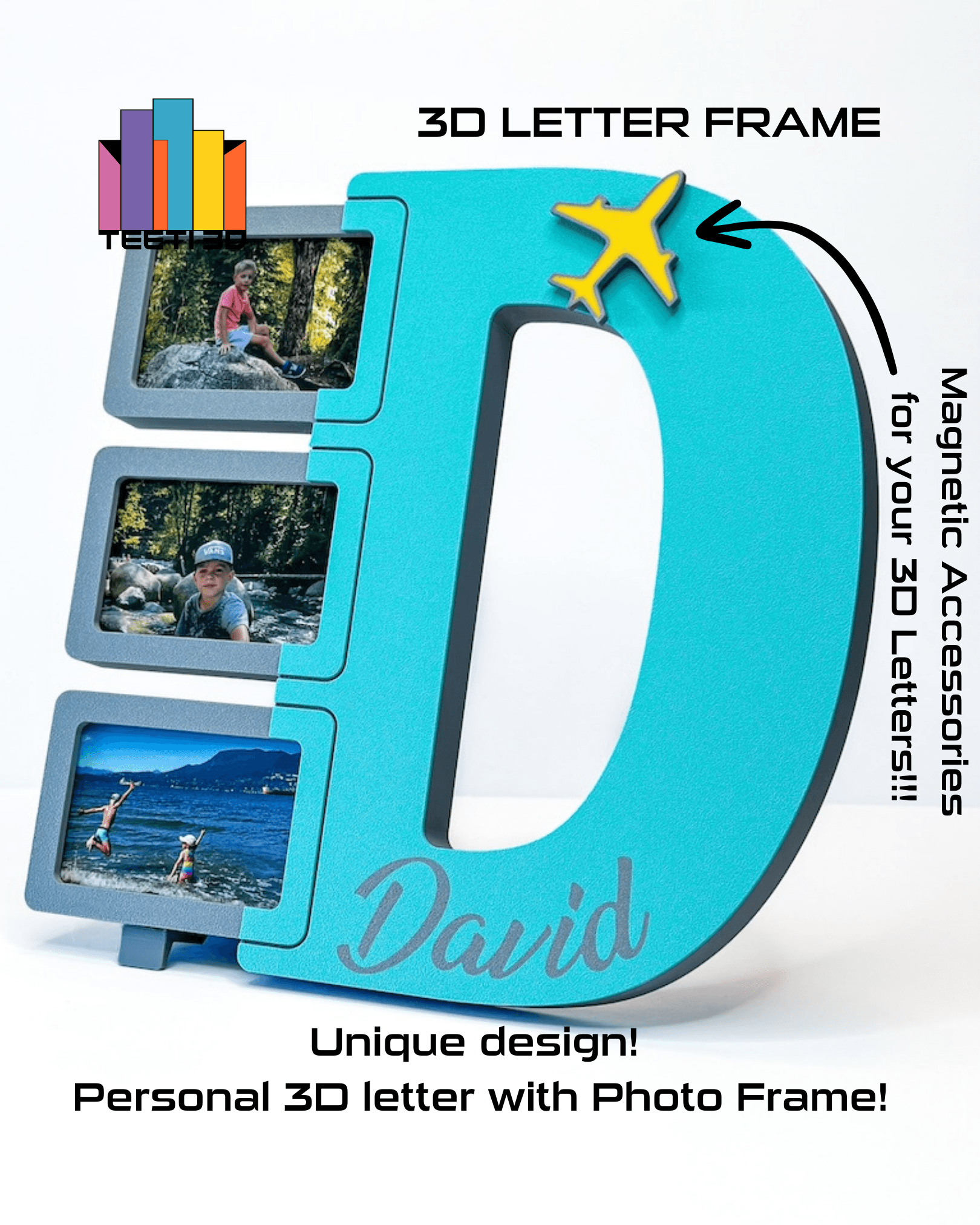 3D Letter "D" with Photo Frame 3d model