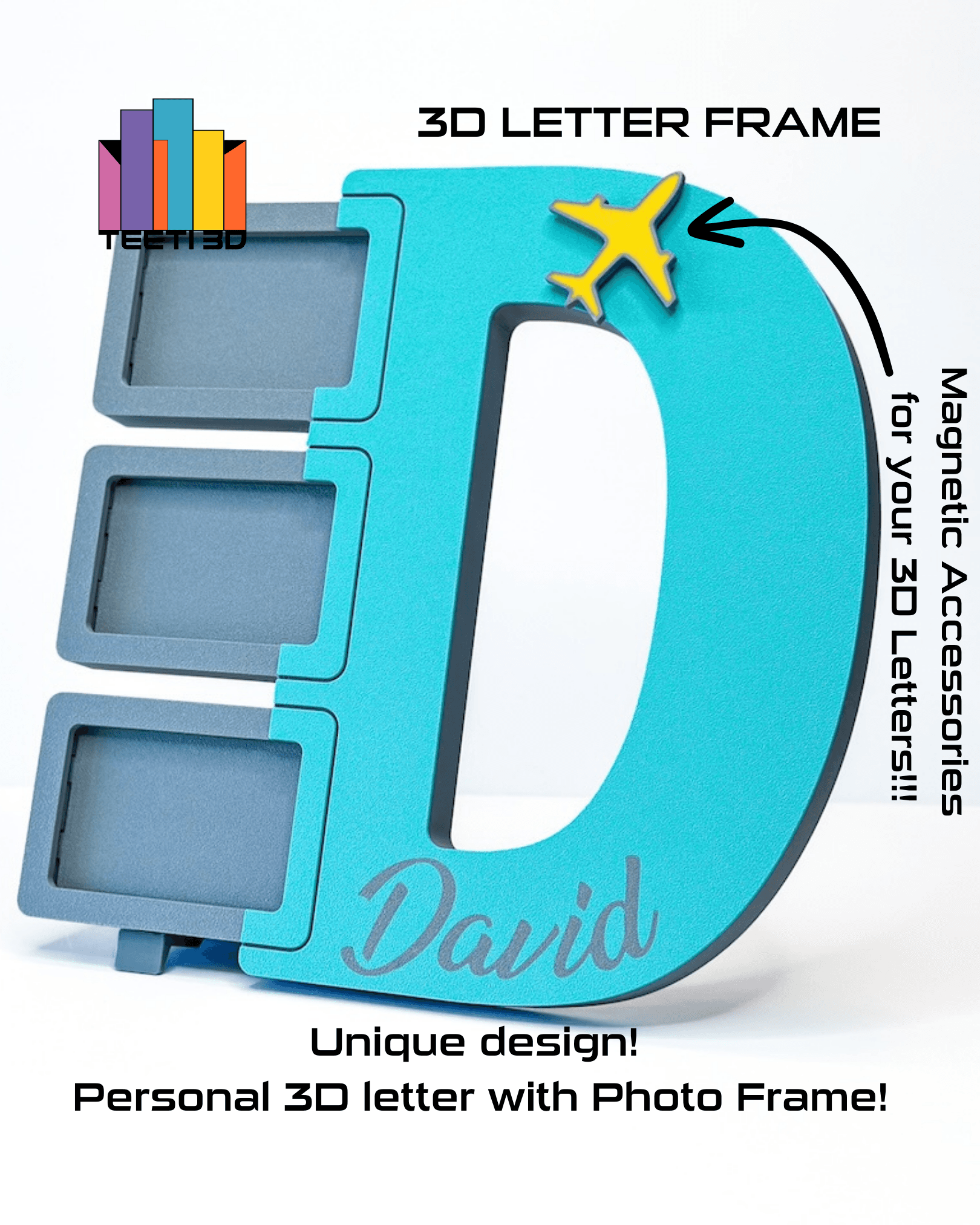 3D Letter "D" with Photo Frame 3d model