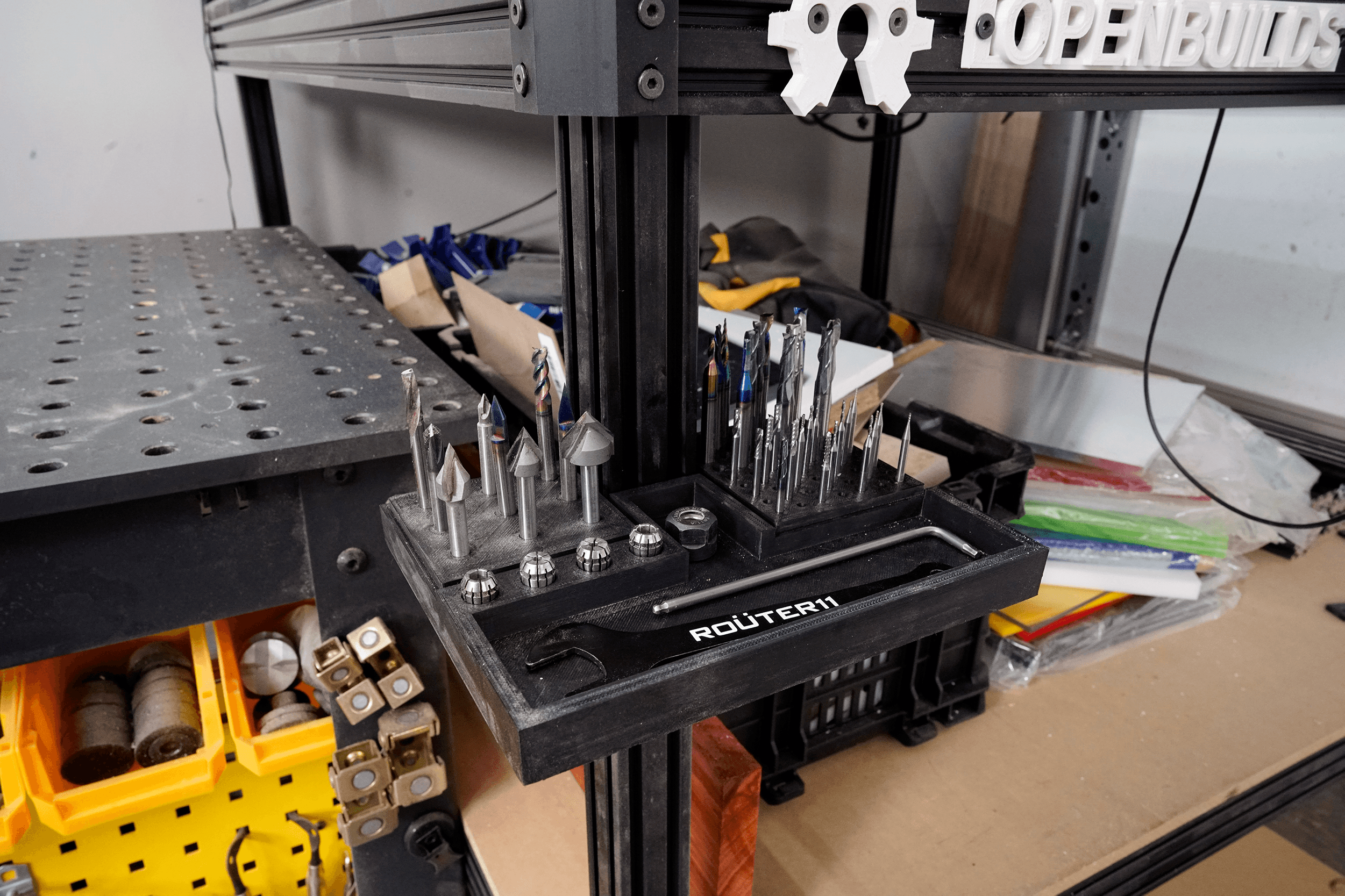 Endmill and Collet Holder for Lead1010 CNC Router - Endmill and Collet Holder bolted to the leg of my Lead1010 CNC Router. - 3d model