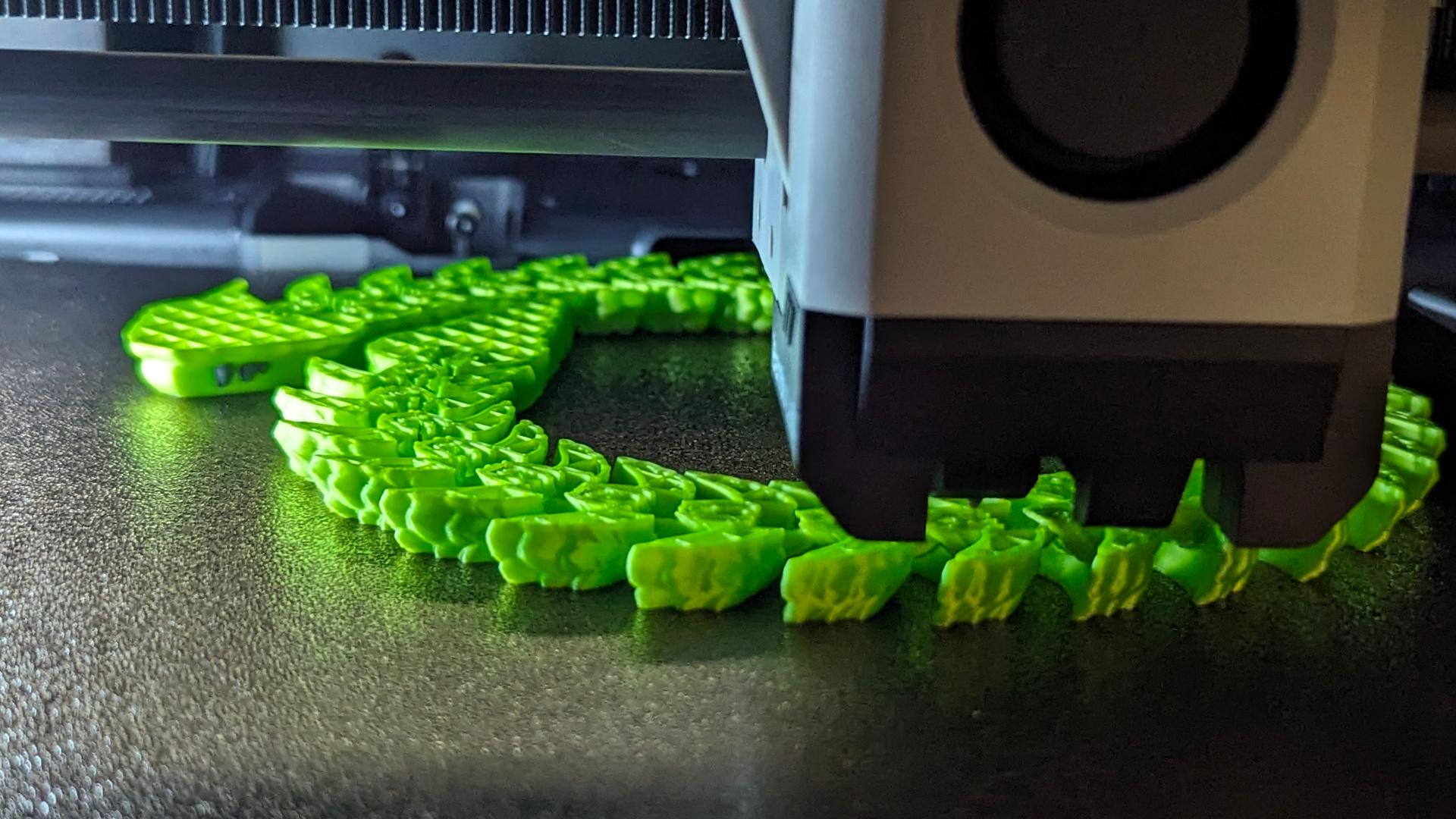 Baby Basilisk (Extra Long) - Articulated Snap-Flex Fidget (Medium Tightness Joints) - Printed on a Bambu Lab P1S, with Duramic 3D Silk PLA in neon green. - 3d model